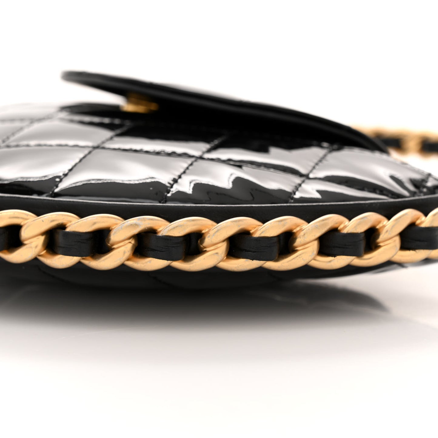 Patent Calfskin Quilted Chain Hoop Bag Black