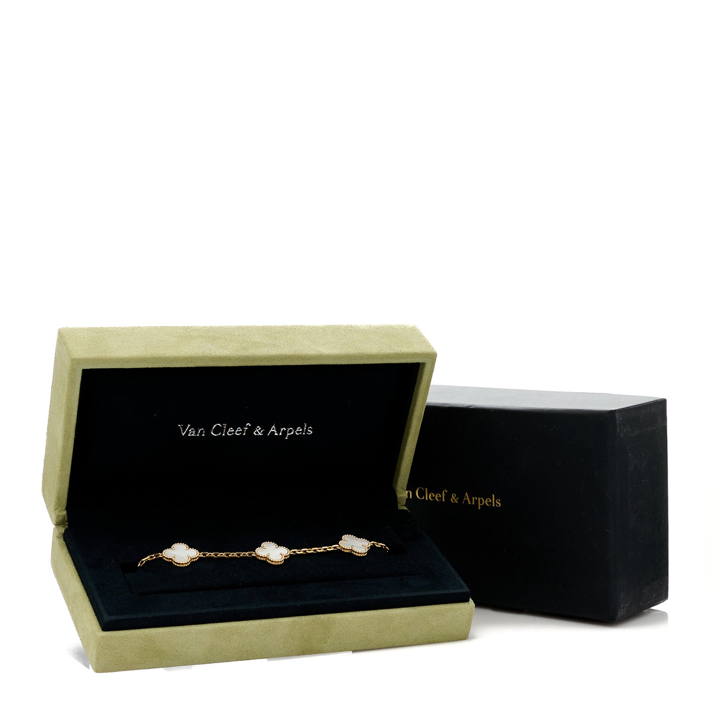 18K Yellow Gold Mother of Pearl 5 Motifs Vintage Alhambra Bracelet