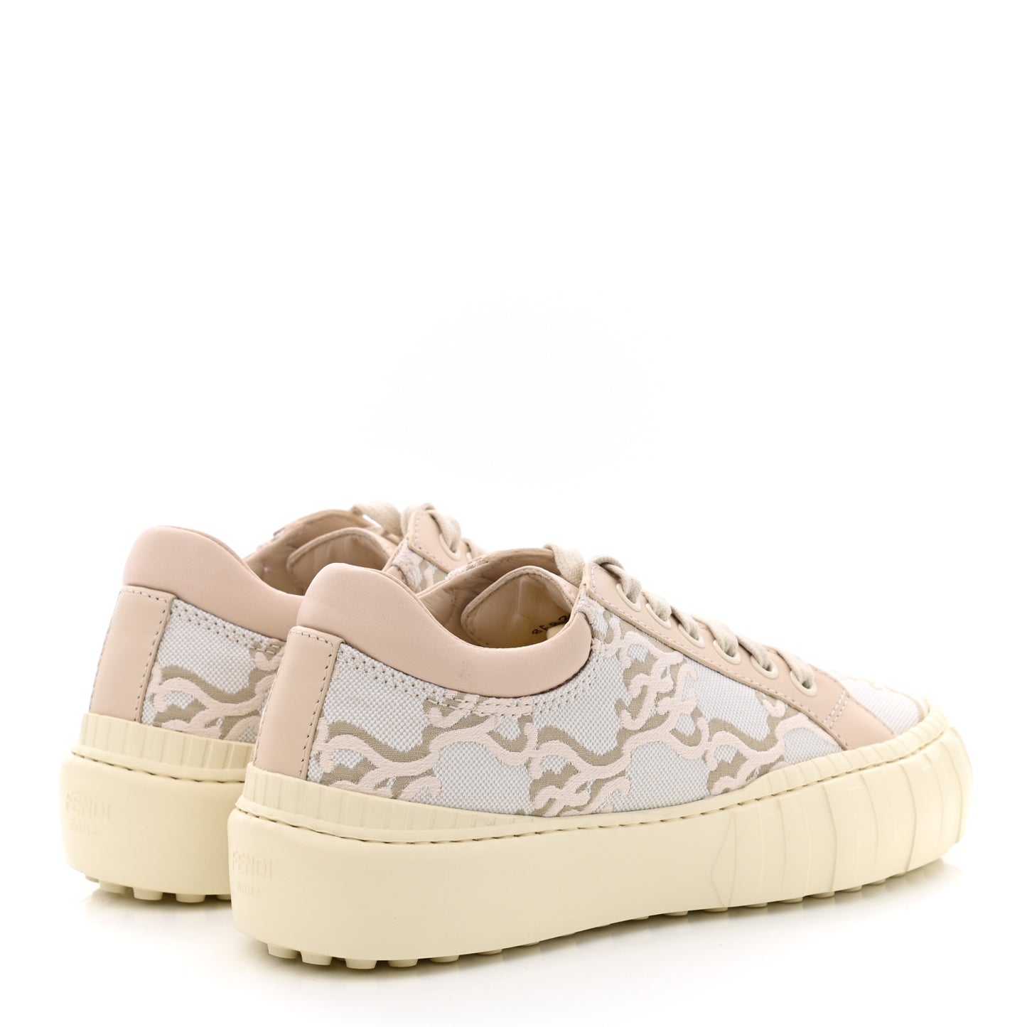 Fabric Jacquard Vitello Nappa FF Karligraphy Womens Fendi Force Low Top Sneakers 36.5 Camelia