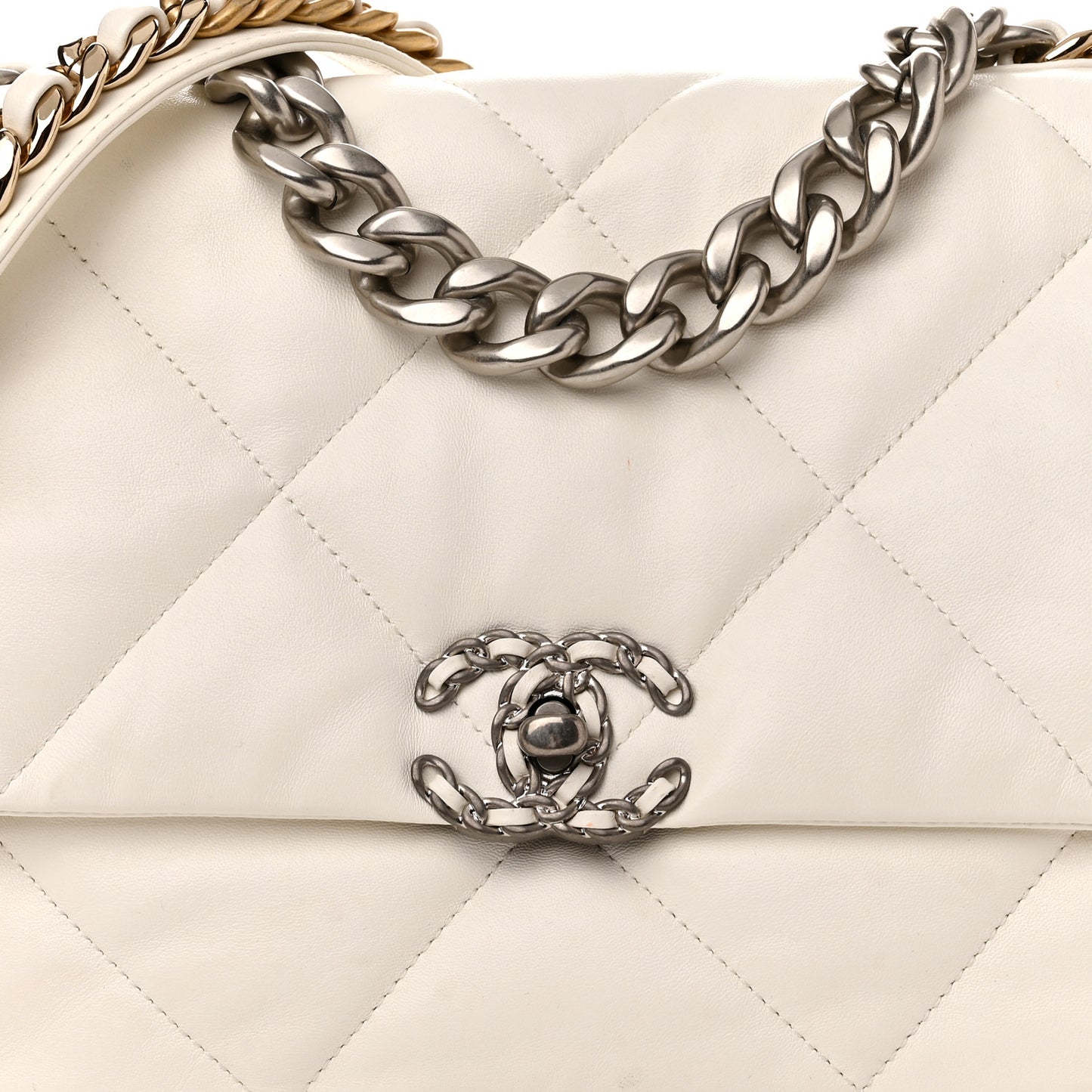 Goatskin Quilted Large Chanel 19 Flap White