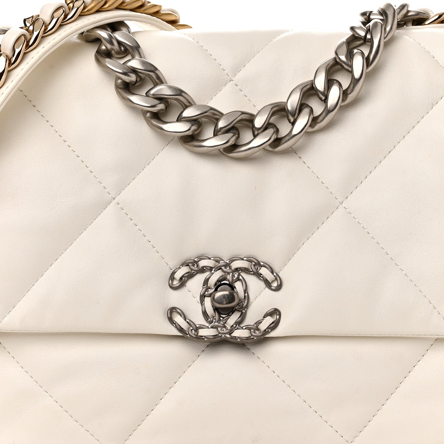 Chanel Goatskin Quilted Large Chanel 19 Flap White 7 of 10