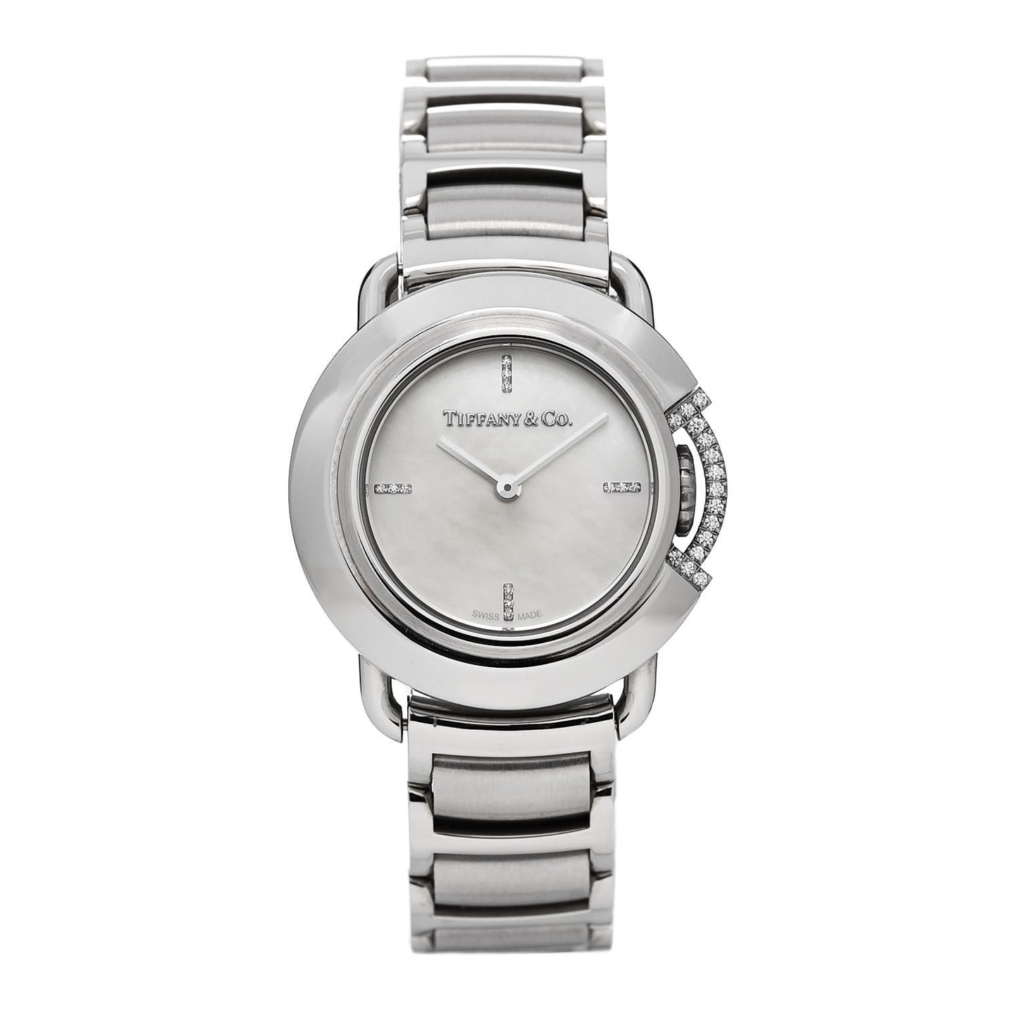 Stainless Steel Diamond Mother of Pearl 25mm Tiffany T Round Quartz Watch
