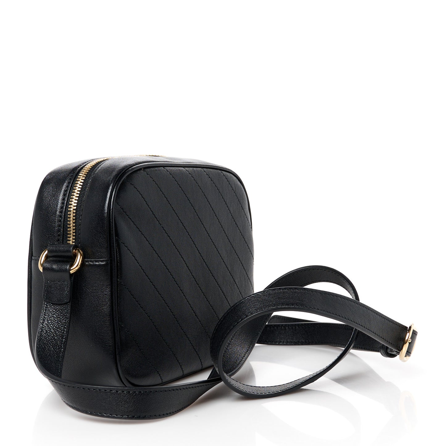 Sakai Be Green Calfskin Diagonal Stitched Small Blondie Shoulder Bag Black