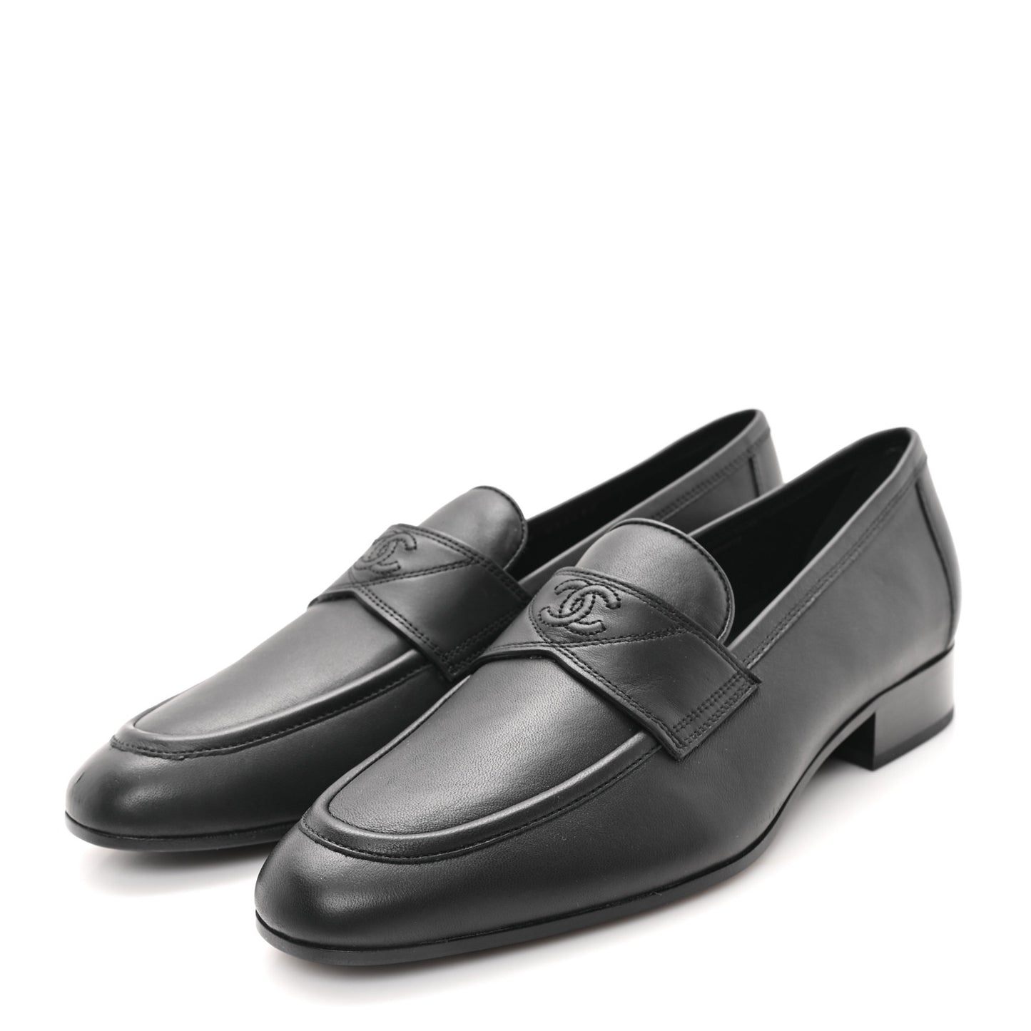 Lambskin Mens Stitched CC Loafers 42 Black