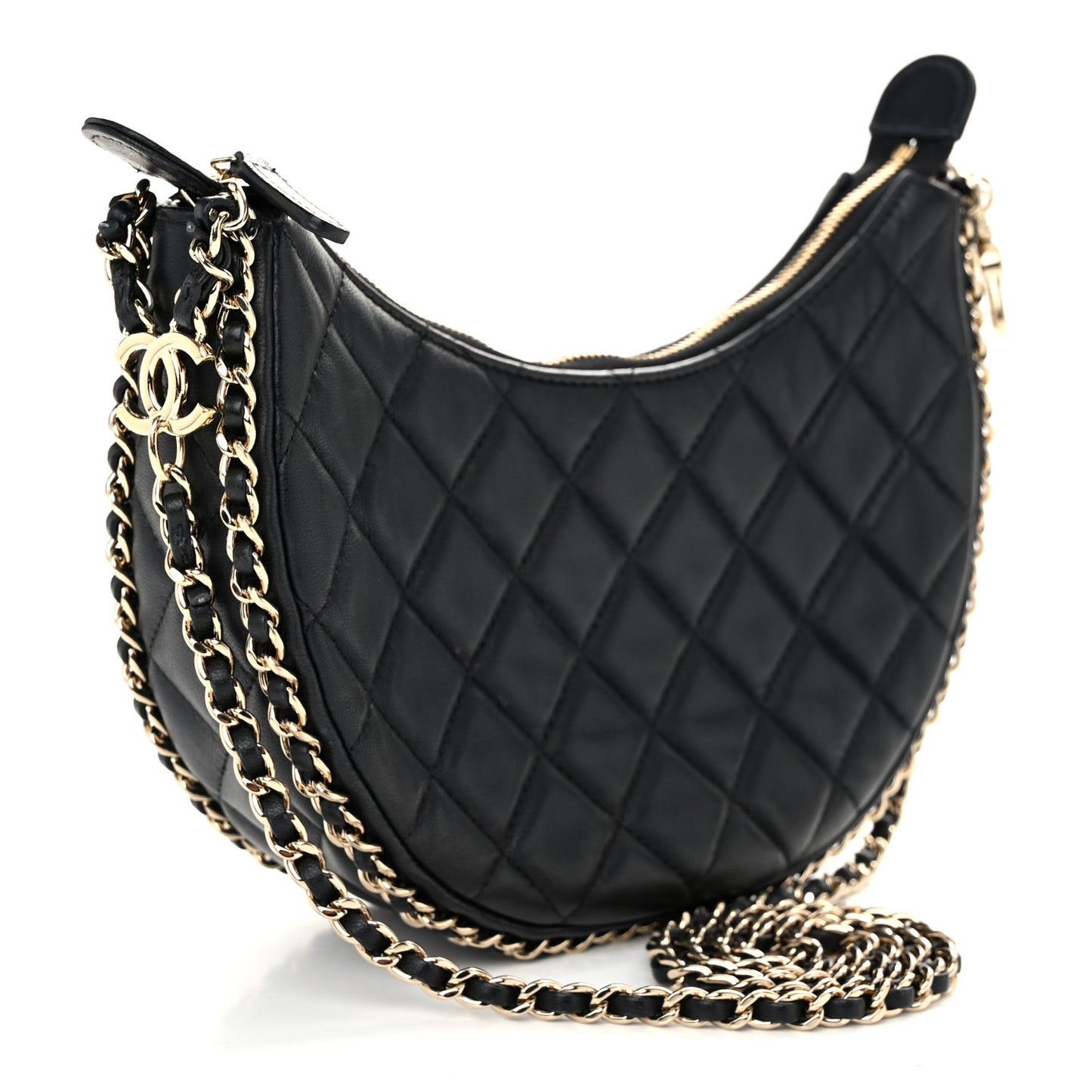 Lambskin Quilted Small Hobo Bag Black