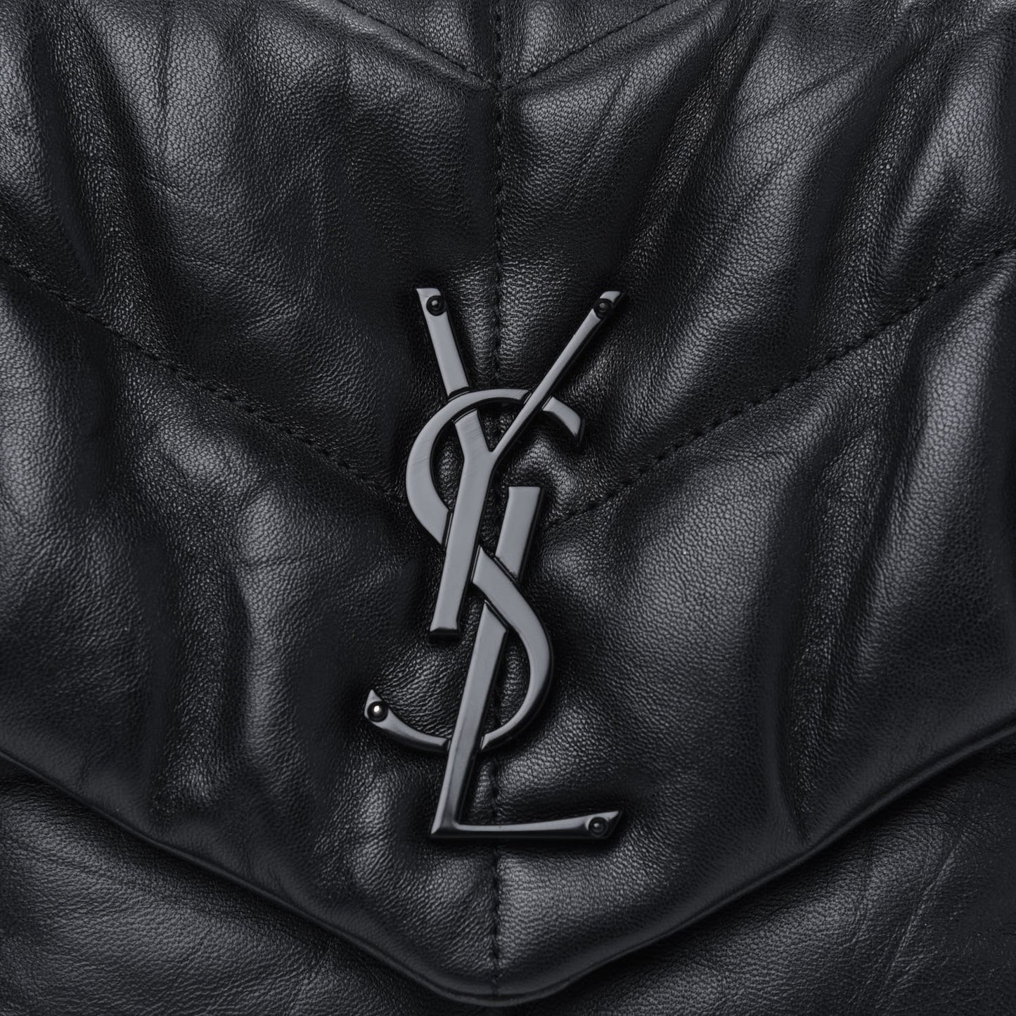 Lambskin Quilted Small Loulou Puffer Monogram Chain Satchel Black