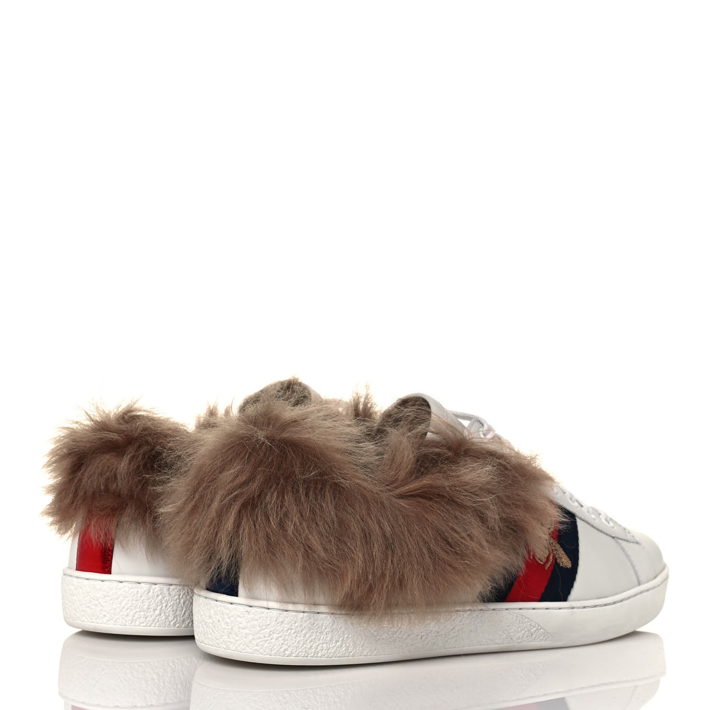 Calfskin Wool Web Bee Embroidered Mens Ace Sneakers 10 White