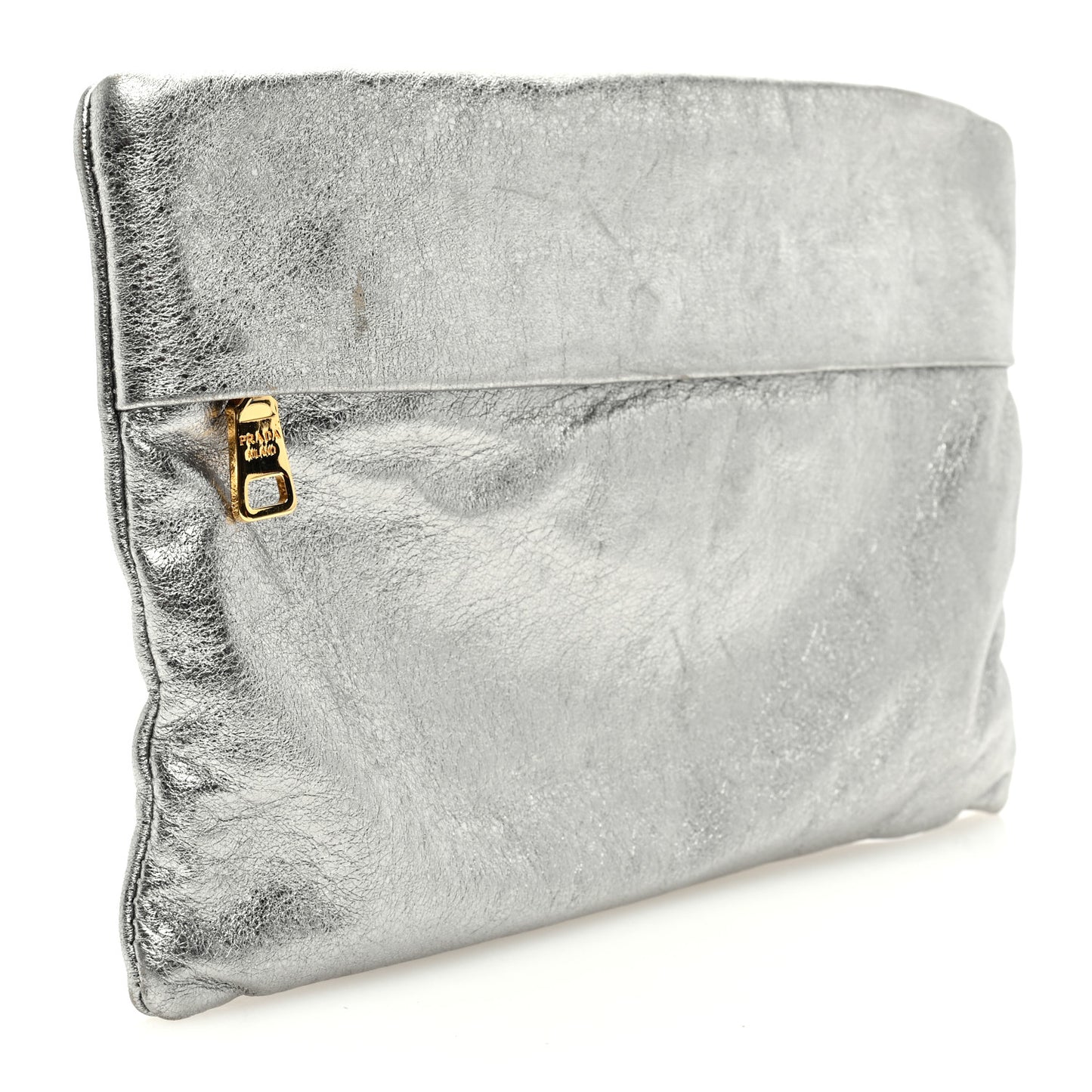 Metallic Nappa Triangle Clutch Silver