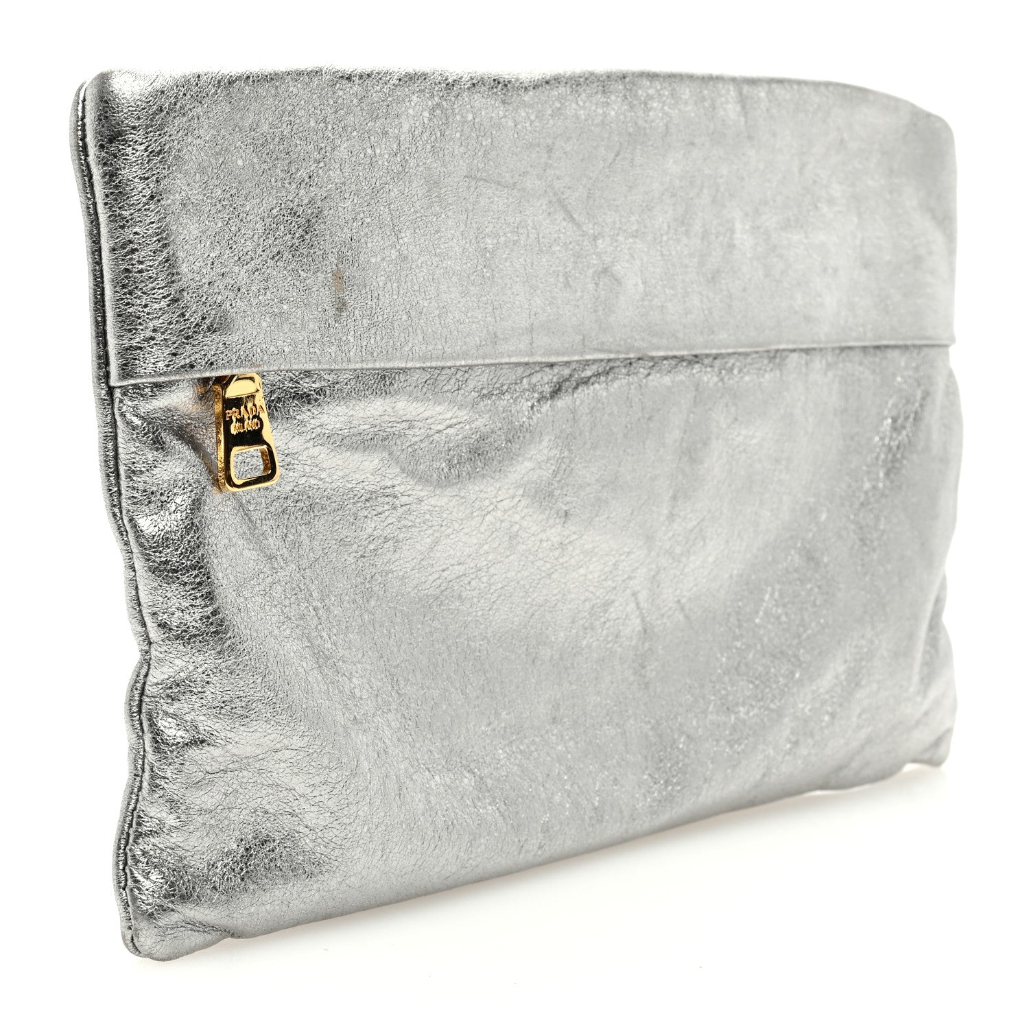 Prada Metallic Nappa Triangle Clutch Silver 3 of 6