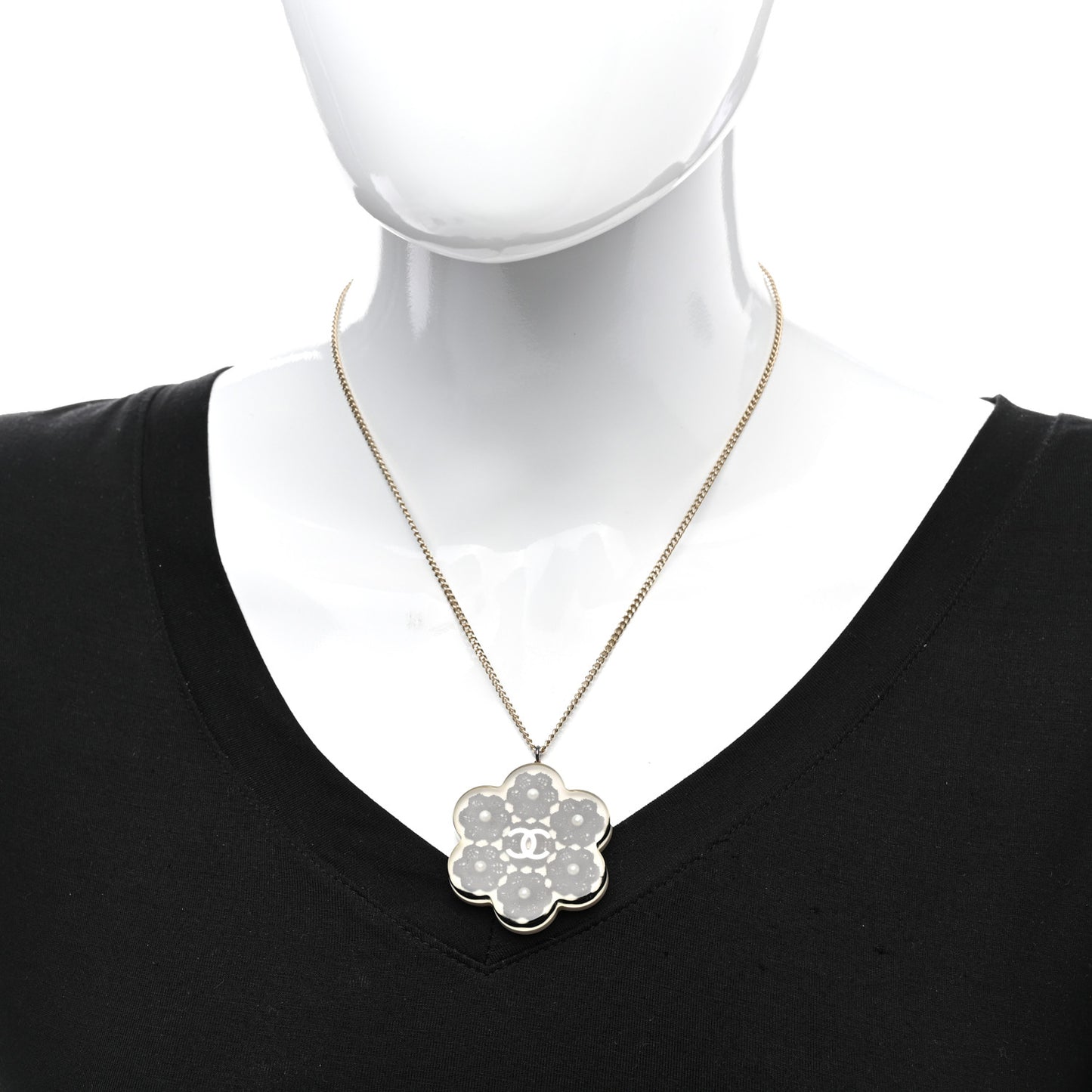 Resin Pearl Lace CC Necklace Black Gold