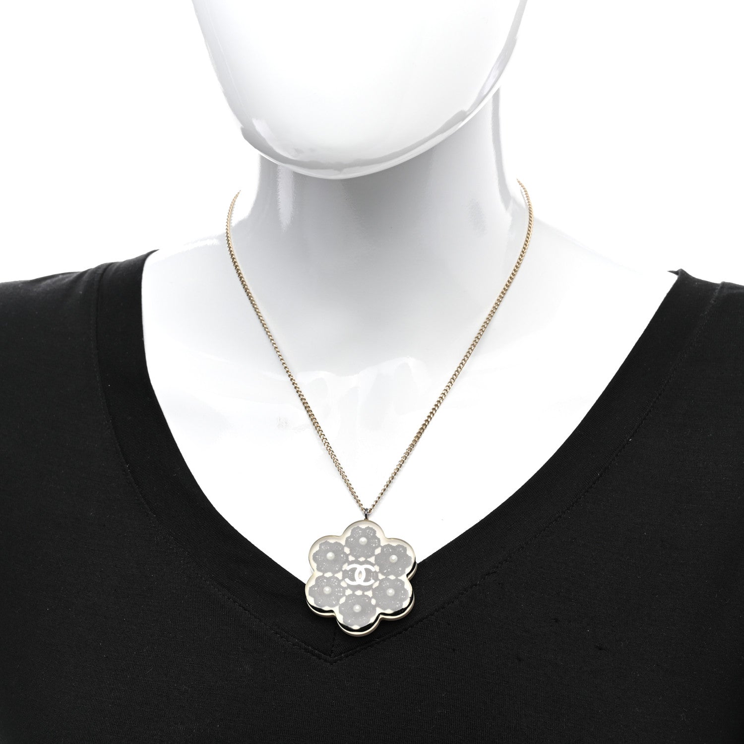 Chanel Resin Pearl Lace CC Necklace Black Gold 2 of 9