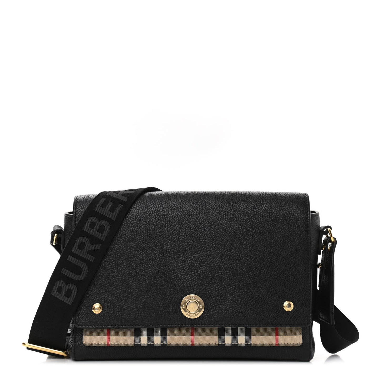 Grainy Calfskin Vintage Check Note Crossbody Bag Black
