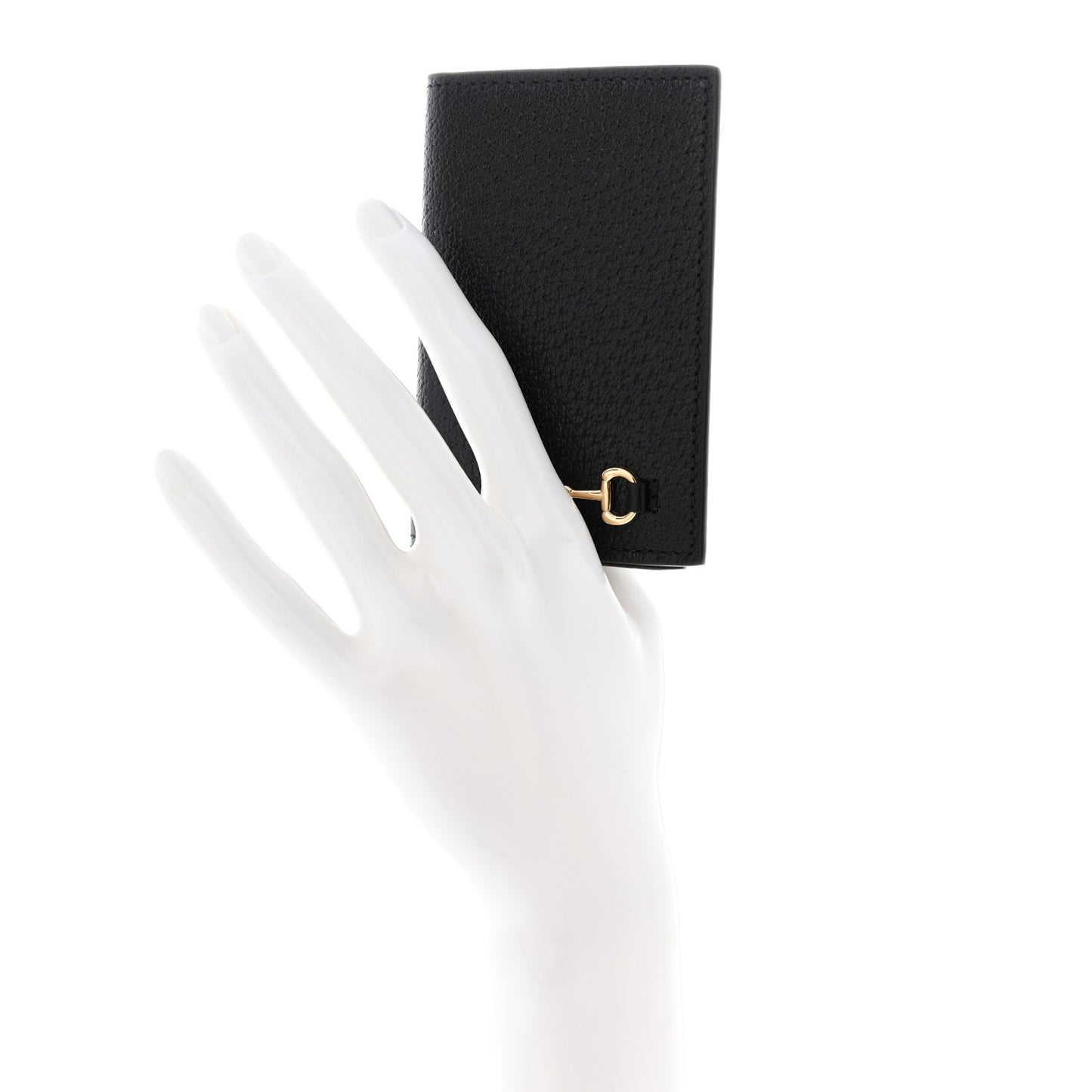Textured Dollar Calfskin Horsebit Card Holder Black