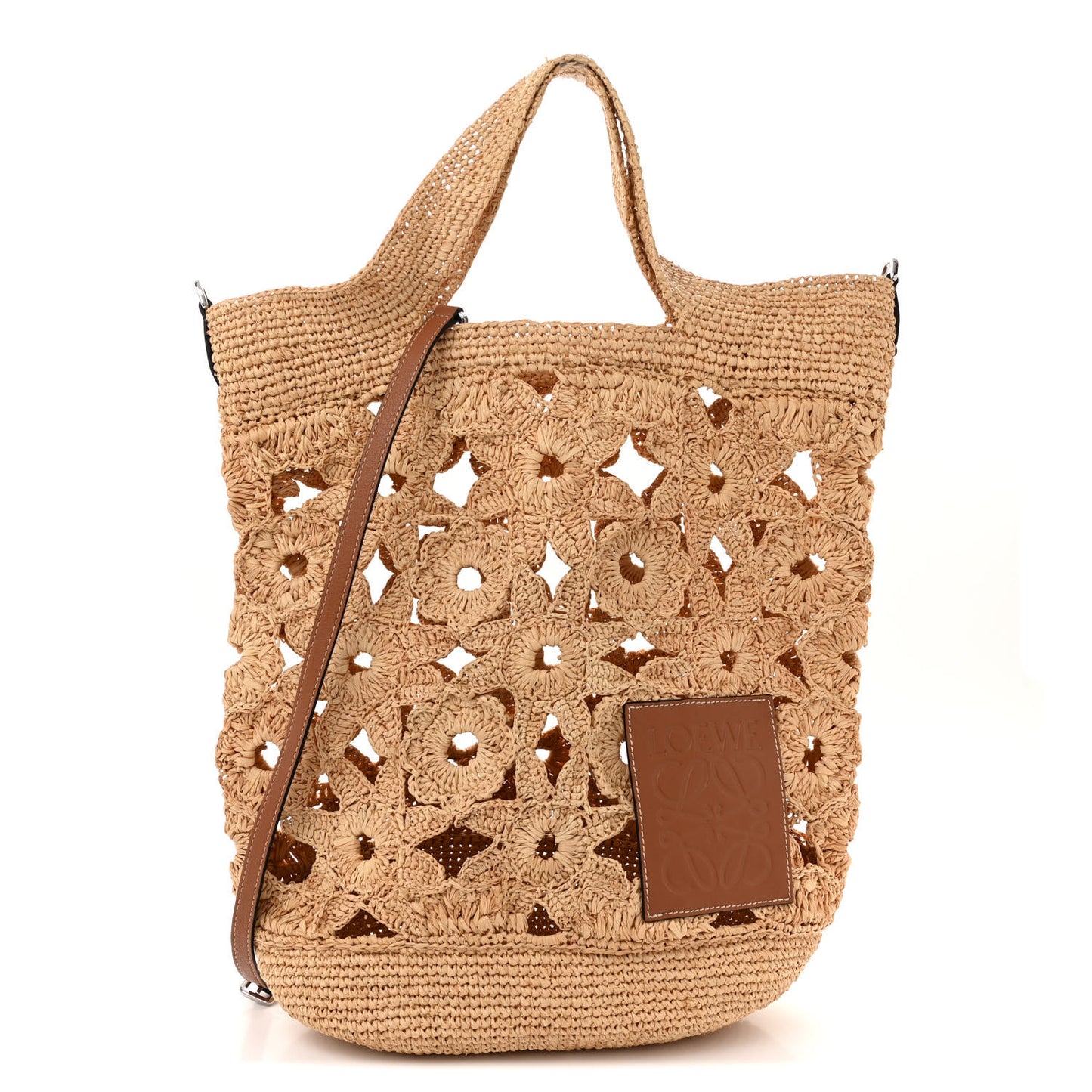 Raffia Crochet Slit Tote Bag Natural Tan