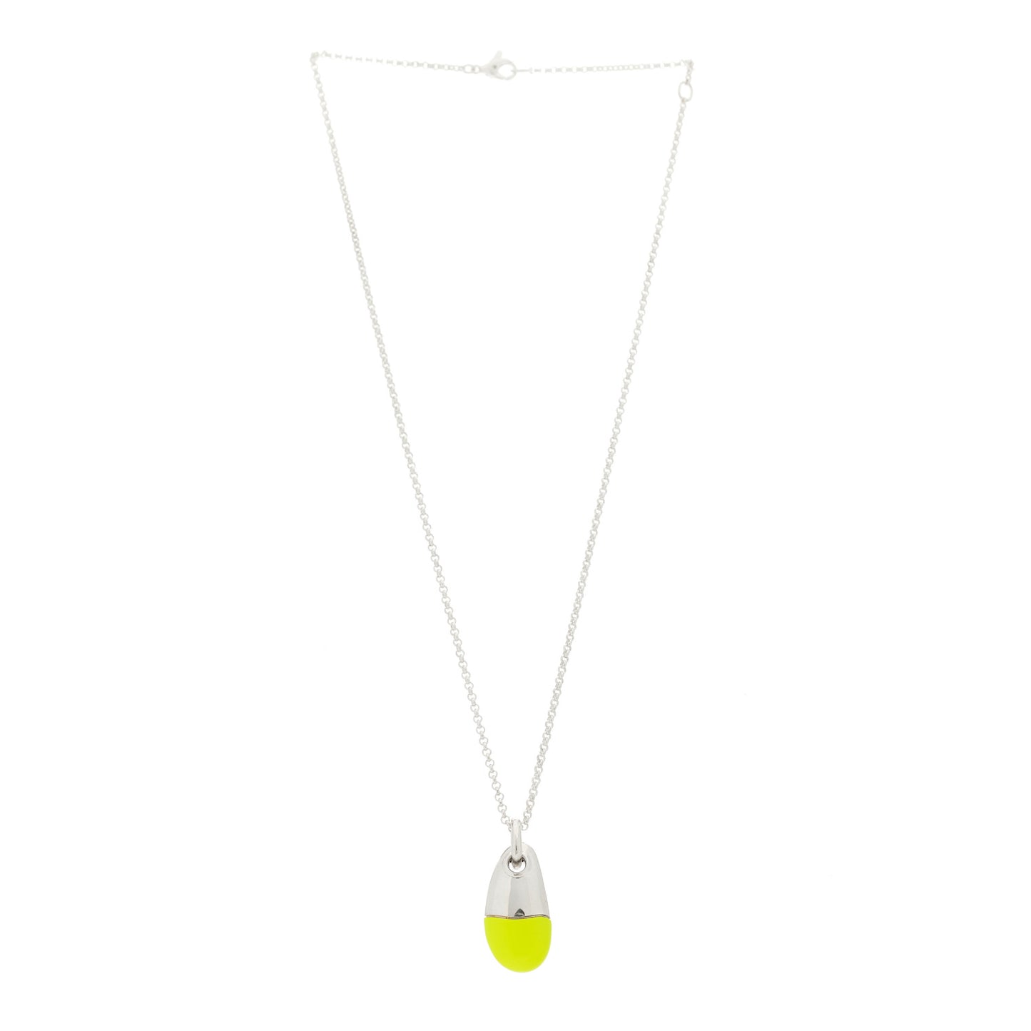 Sterling Silver Enamel Diamond Pebble Pendant Necklace Yellow