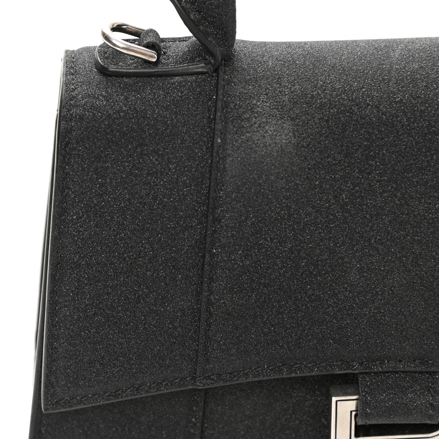 Glitter Fabric Hourglass Top Handle Bag XS Black