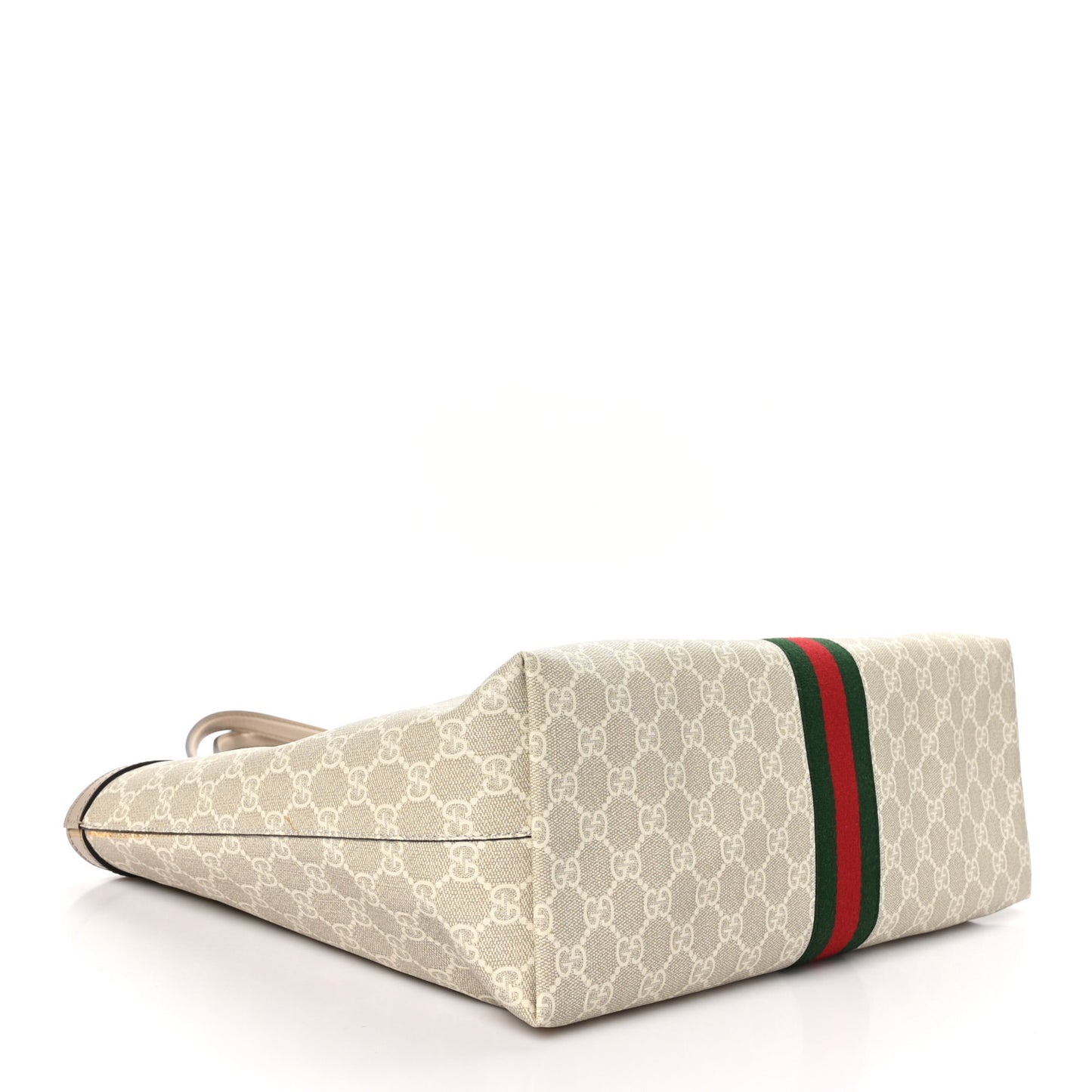 GG Supreme Monogram Textured Dollar Calfskin Web Medium Ophidia Shopping Tote Beige Mystic White Oatmeal