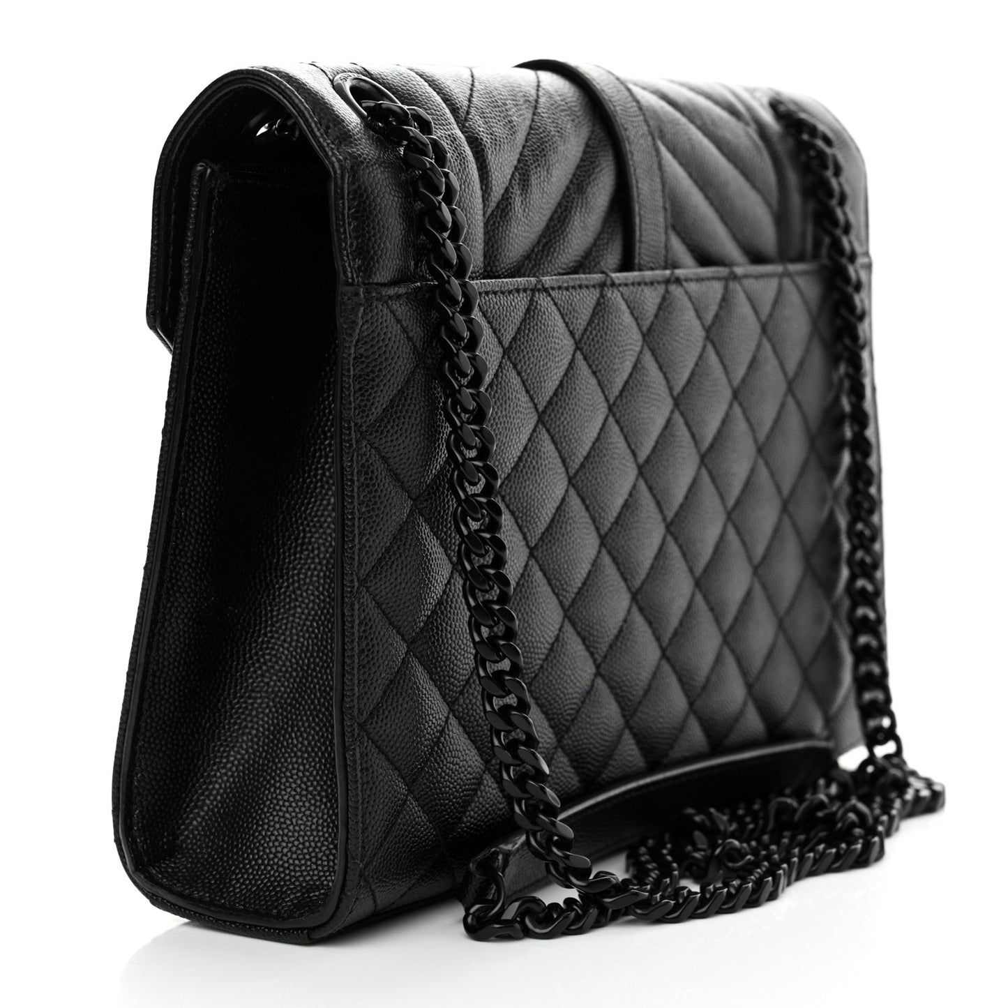 Grain De Poudre Textured Mixed Matelasse Triquilt Medium Monogram Monochrome Satchel Black