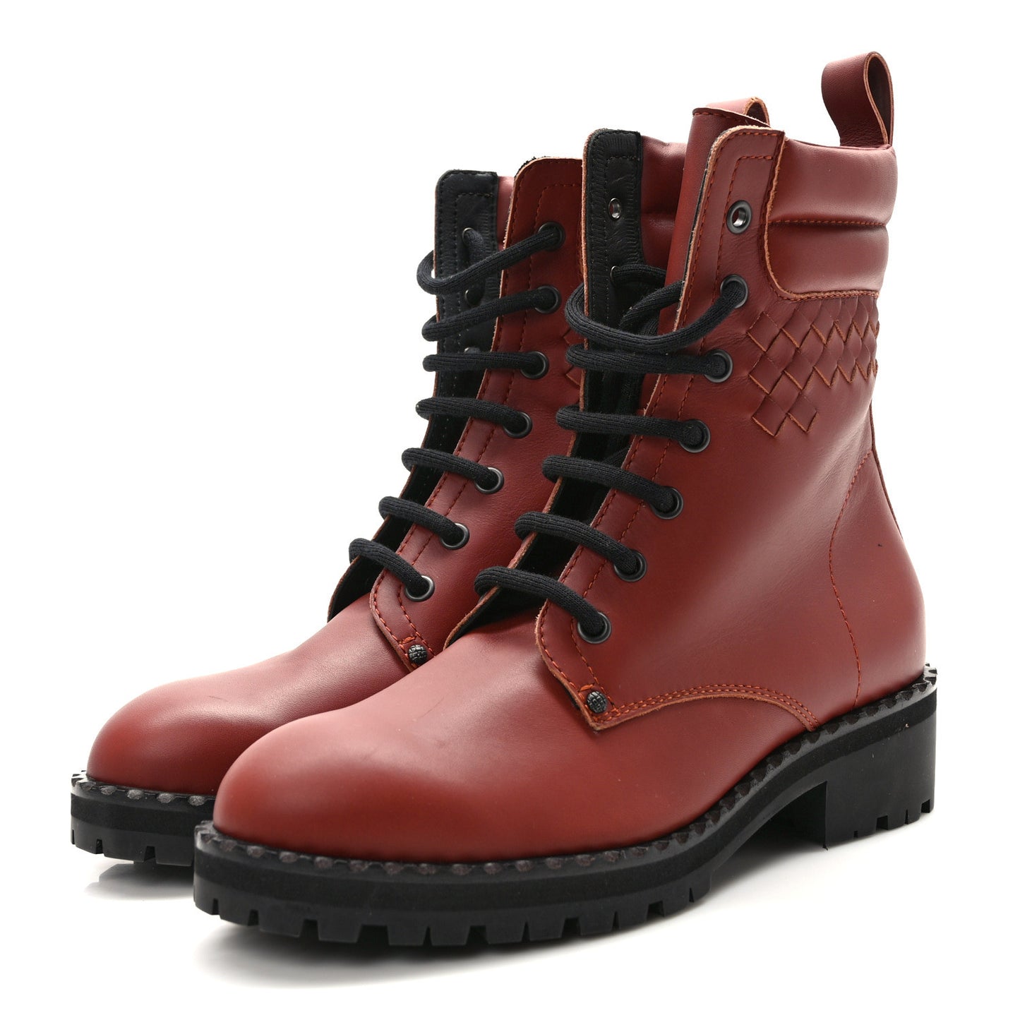 BOTTEGA VENETA Calfskin Intrecciato Womens Boots 37 Russet