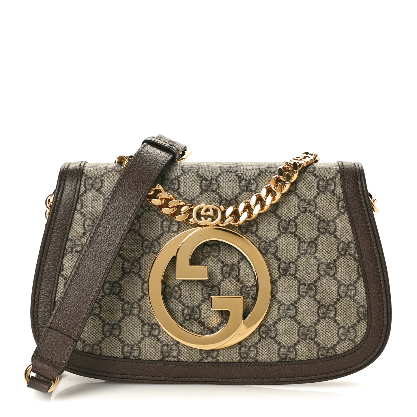 GG Supreme Monogram Textured Dollar Calfskin Blondie Chain Shoulder Flap Bag Beige Ebony New Acero
