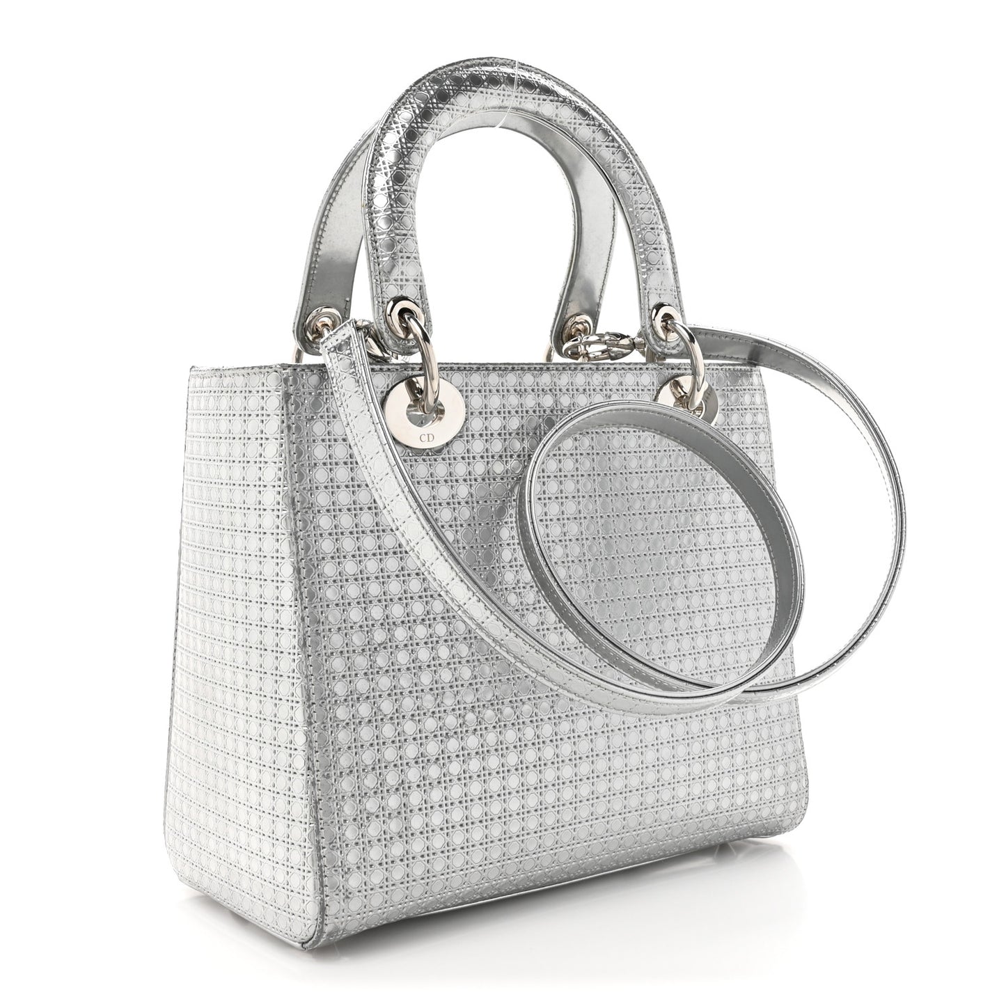 Metallic Patent Micro-Cannage Medium Lady Dior Silver