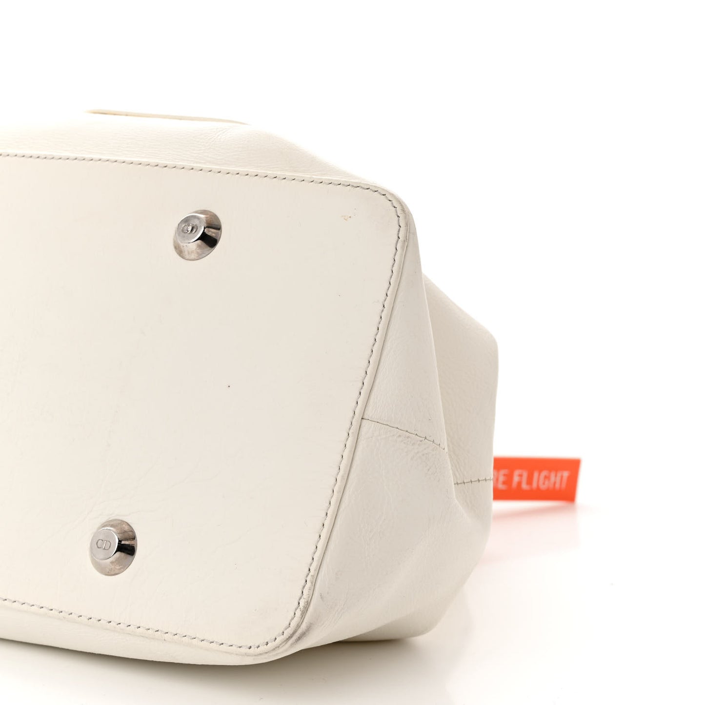 Calfskin Buckle Frame Satchel White