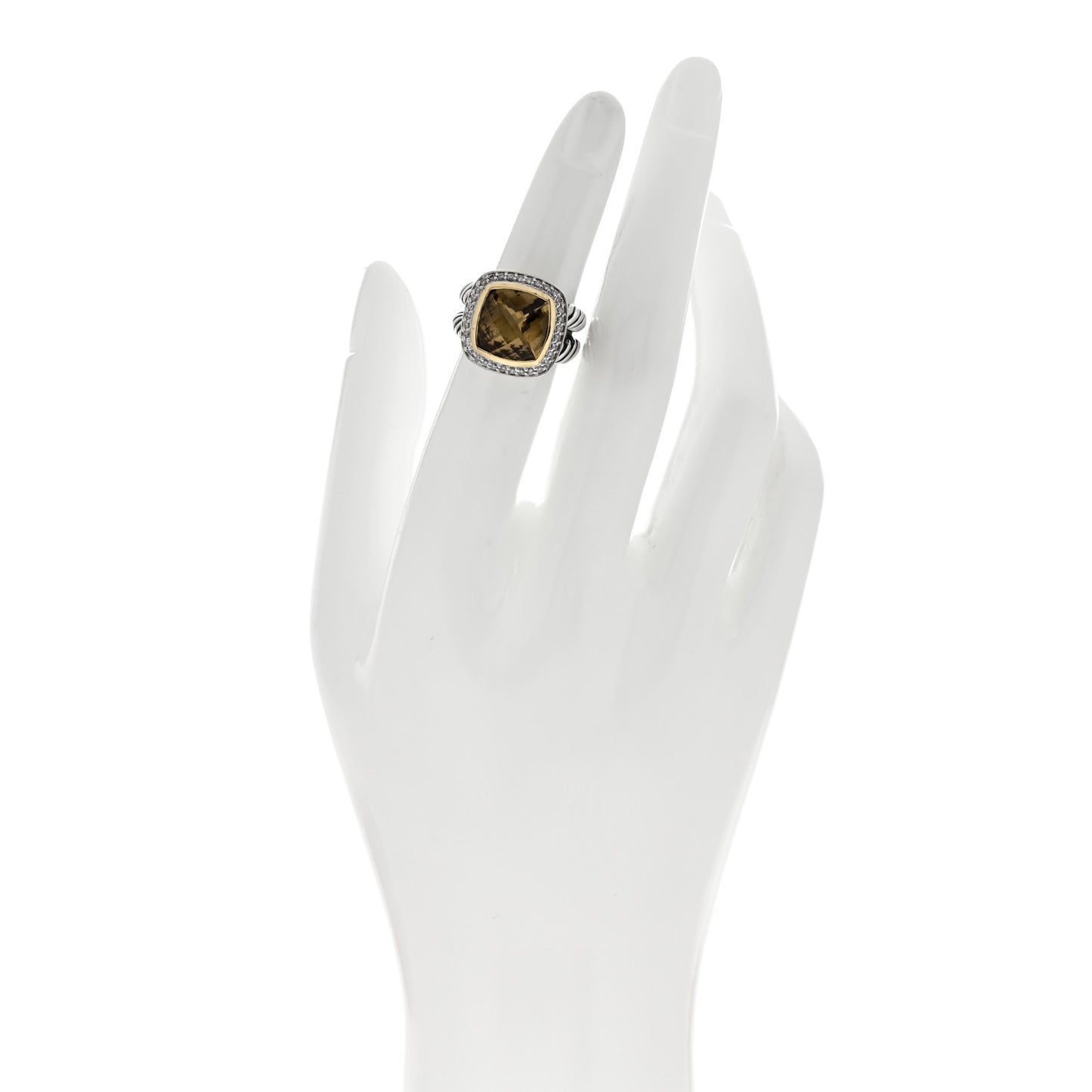 Sterling Silver 18K Yellow Gold Diamond Smoky Quartz 11mm Albion Ring 49 5