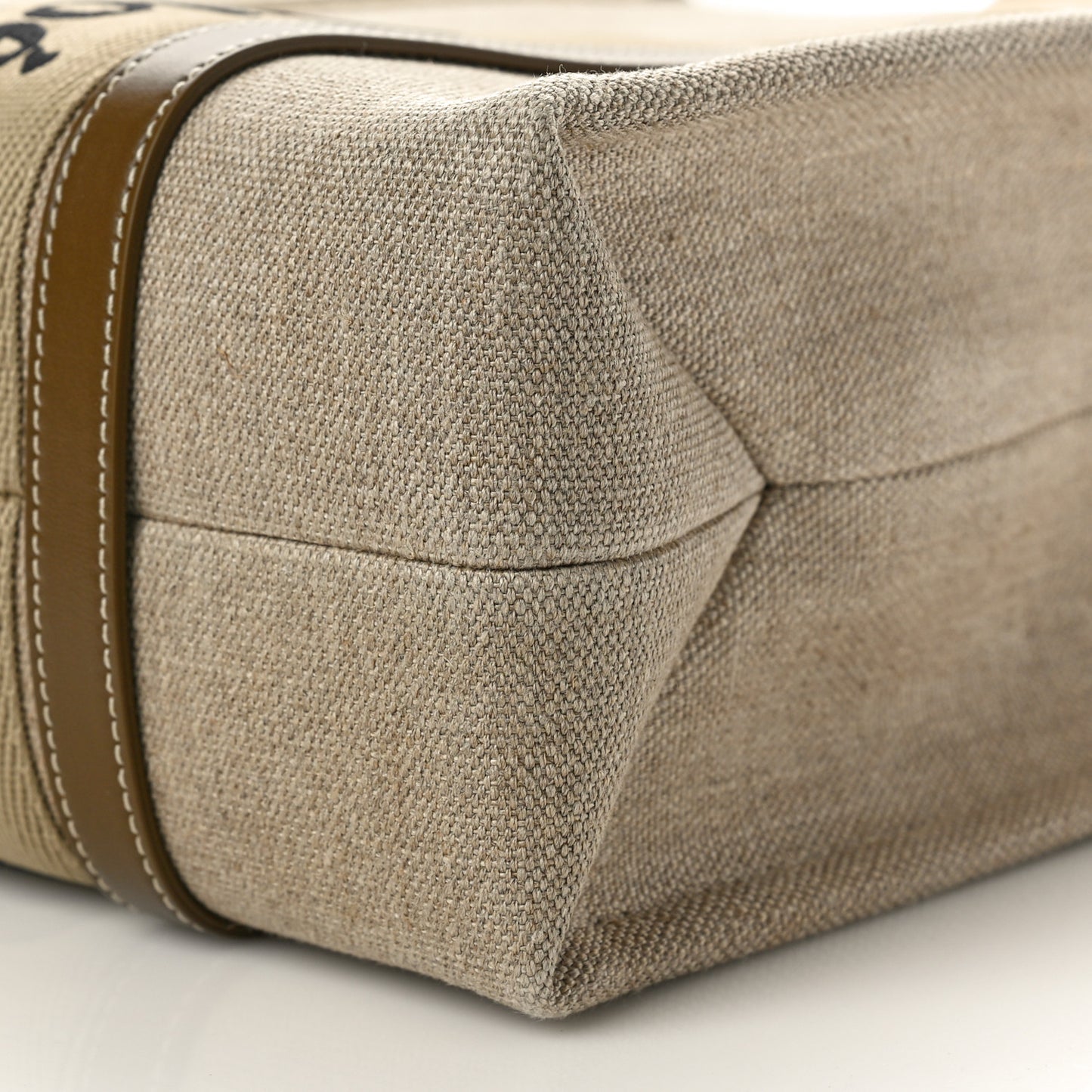 Linen Calfskin Medium Woody Ribbon Tote Bronze Brown