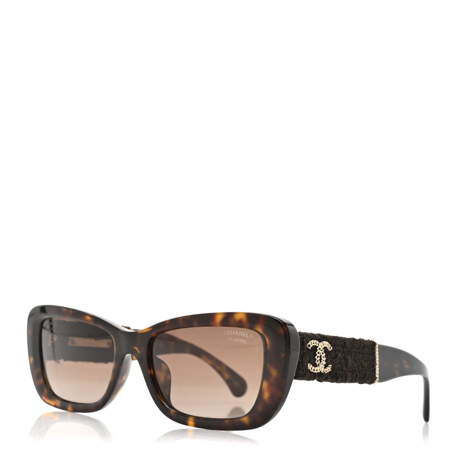 Chanel Acetate Tweed Wool CC Rectangle Sunglasses 5514 Tortoise