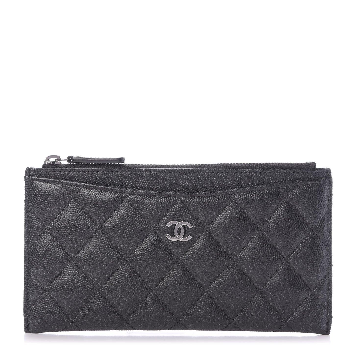 Iridescent Caviar Quilted Classic Zip Pouch Black