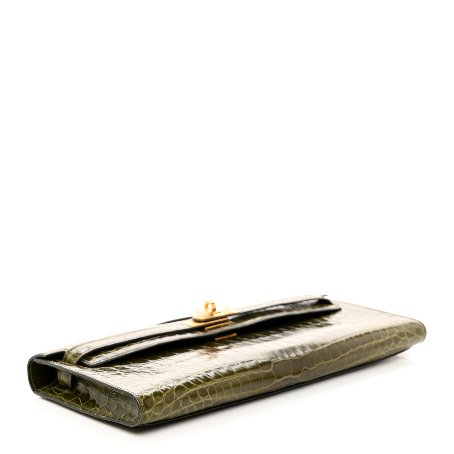 Shiny Niloticus Crocodile Kelly Cut Pochette Vert Veronese