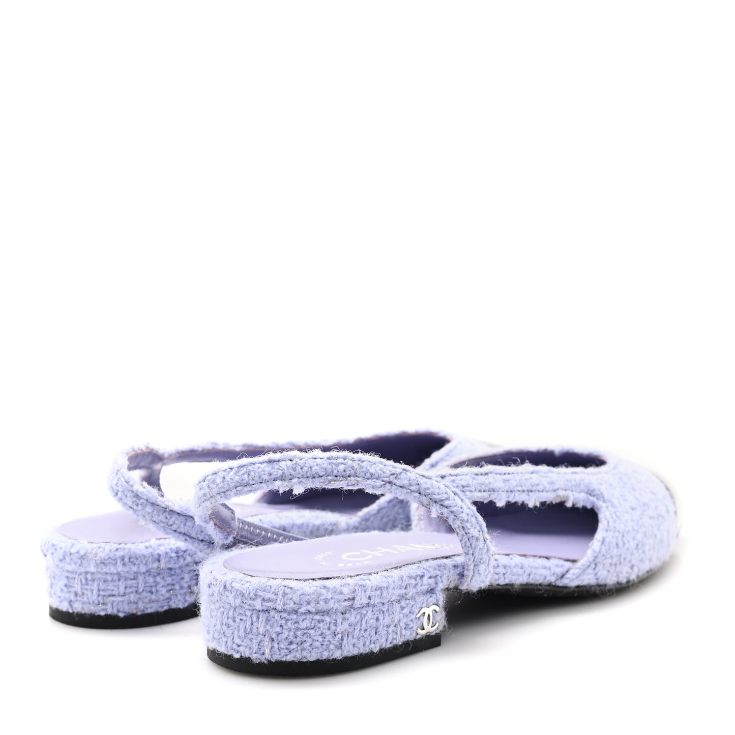 Tweed Cap Toe CC Slingback Flat 35.5 Lilac Black