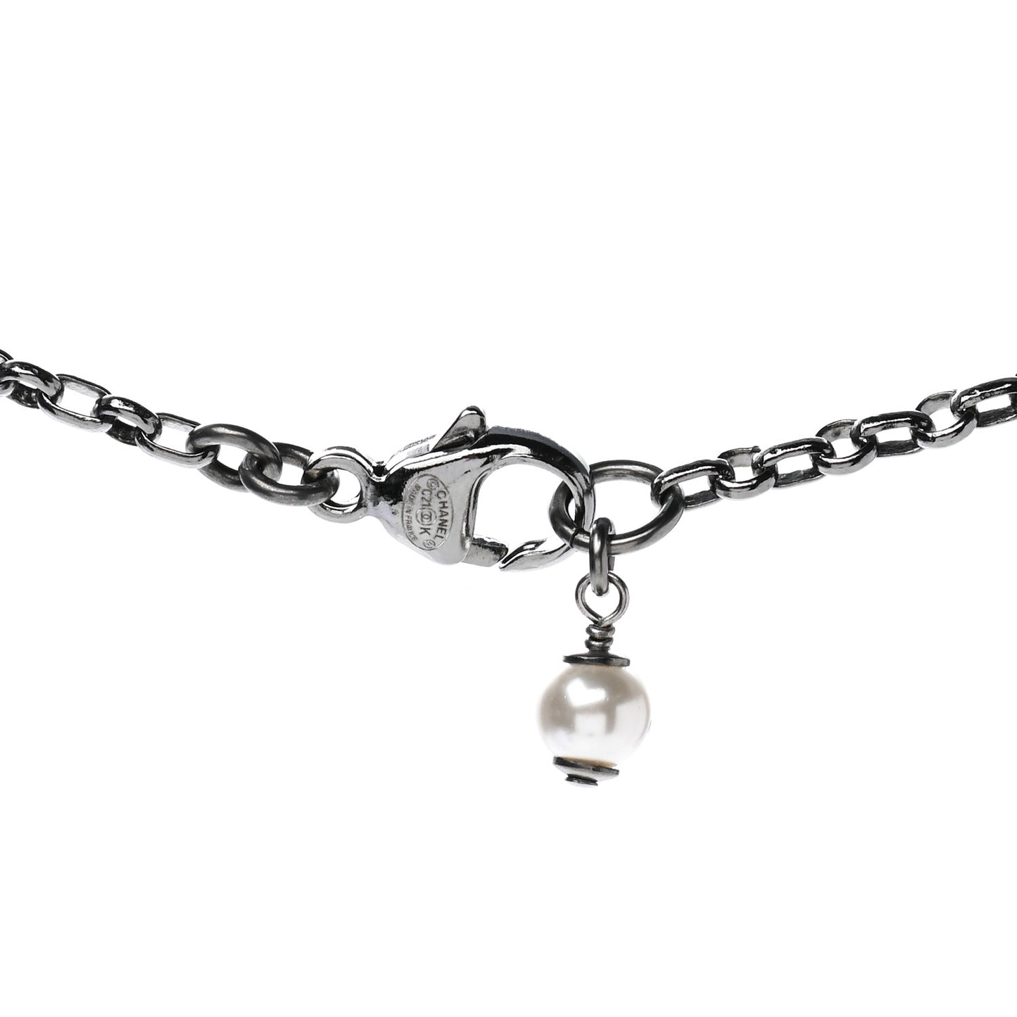 Pearl Crystal CC Pendant Necklace Silver