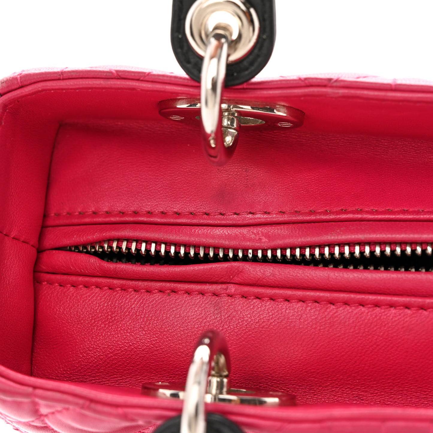 Lambskin Cannage Medium Tri-Color Lady Dior Fuchsia Anemone Black