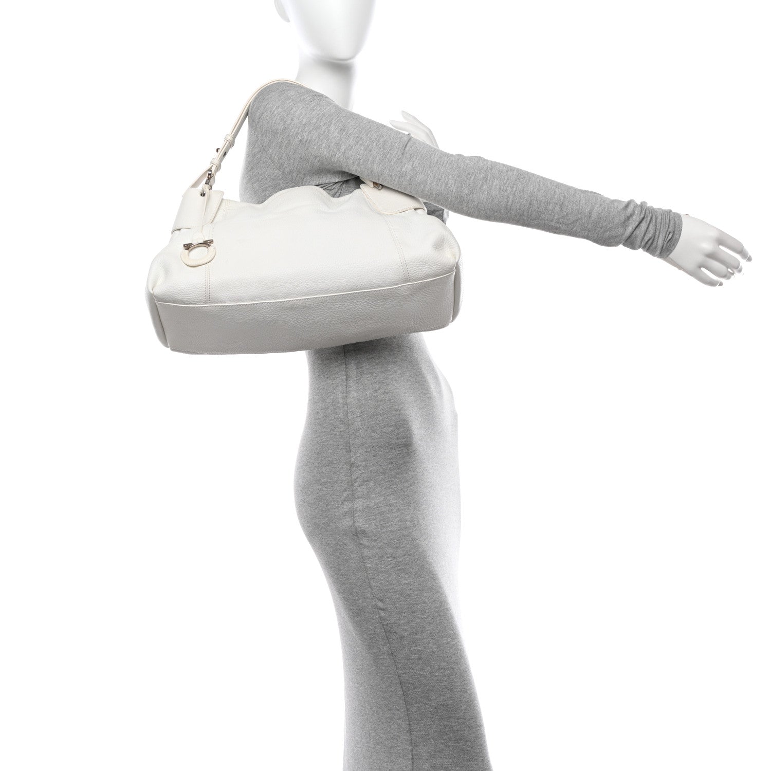 Salvatore Ferragamo Grained Calfskin Gancini Shoulder Bag White 2 of 12