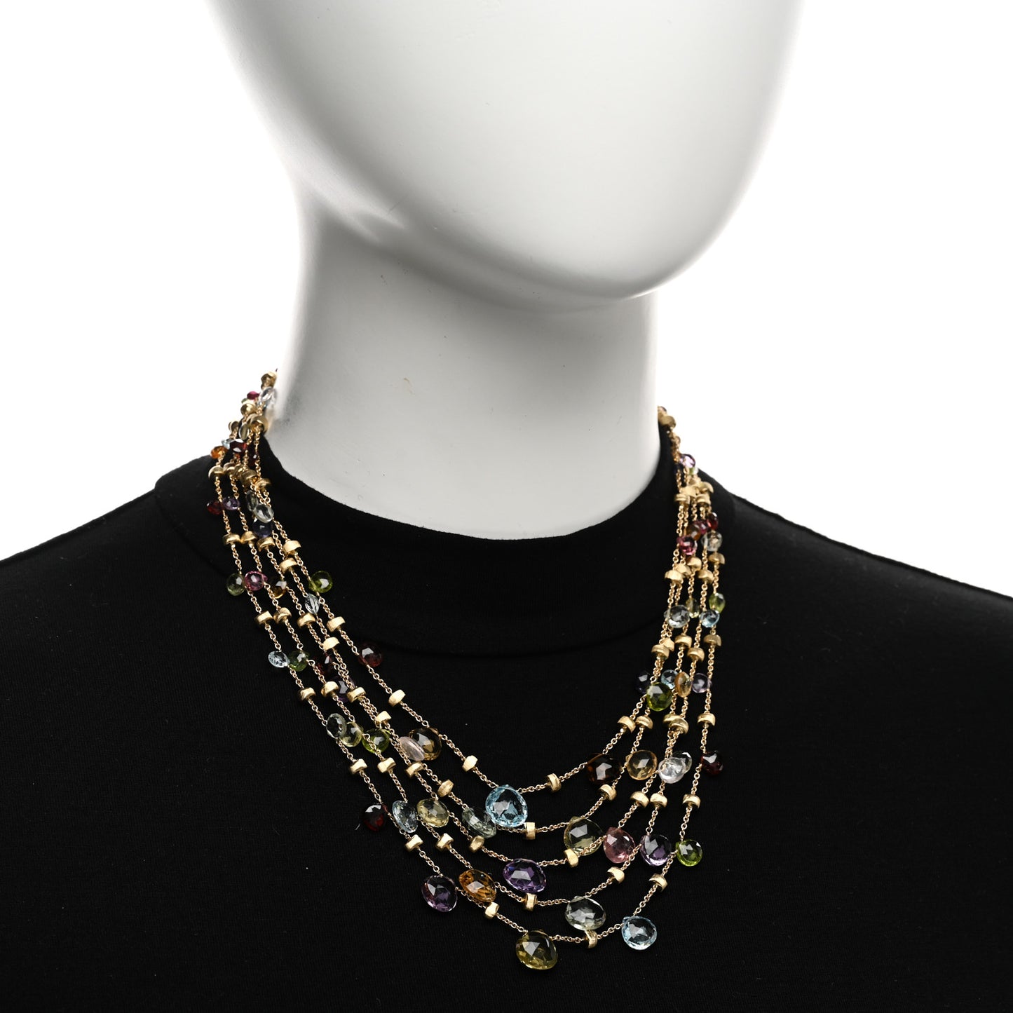 18K Yellow Gold Multi Gemstone Five Row Paradise Necklace
