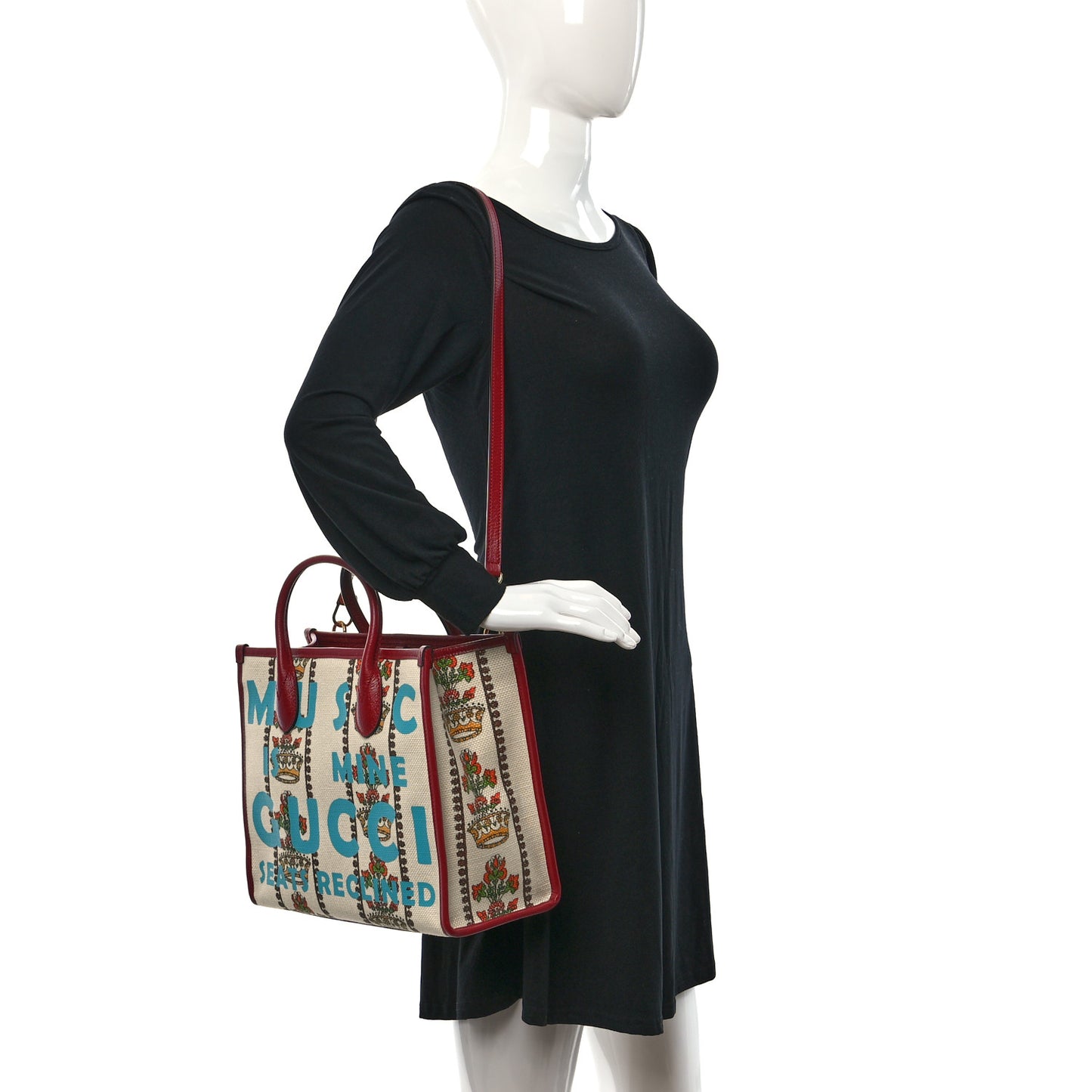 Canvas Jacquard Calfskin 100 Centennial Music Small Tote Bag Ivory Red