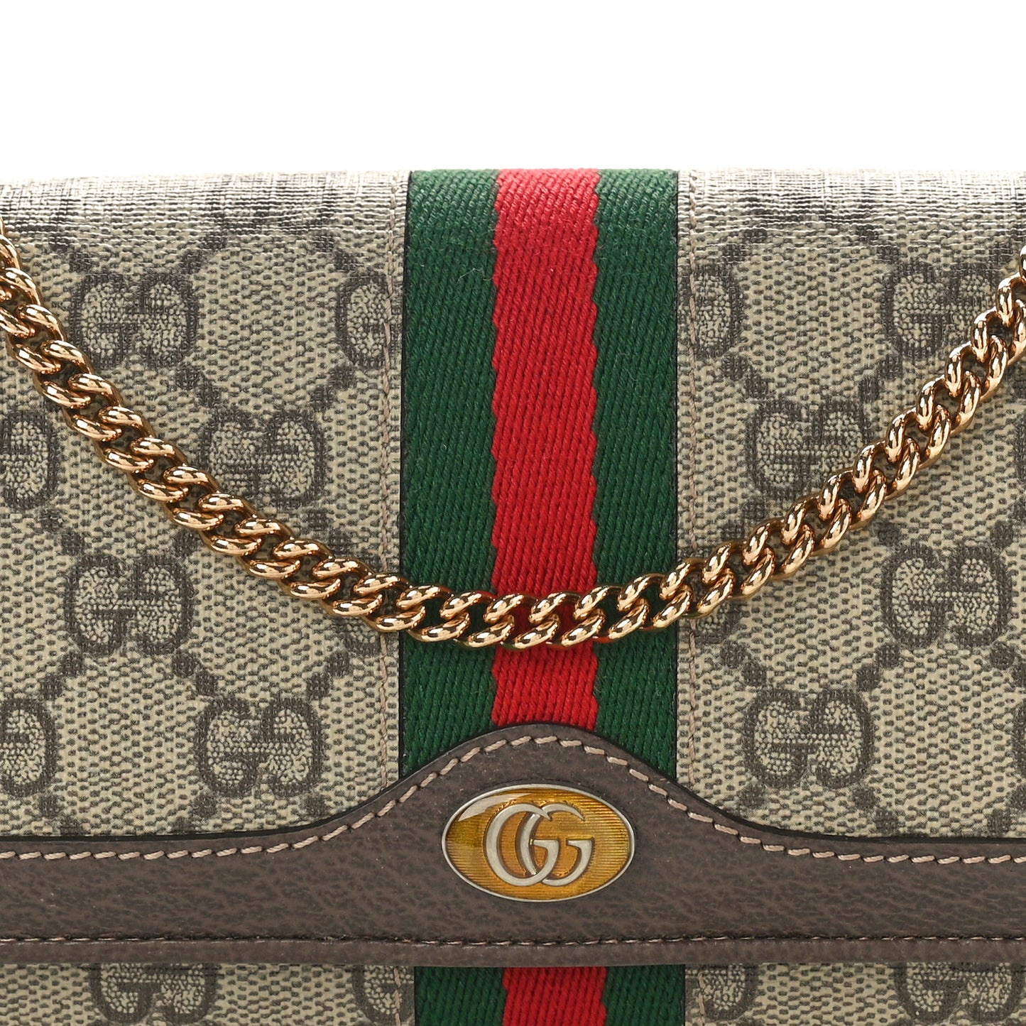 GG Supreme Monogram Web Ophidia Wallet On Chain Brown