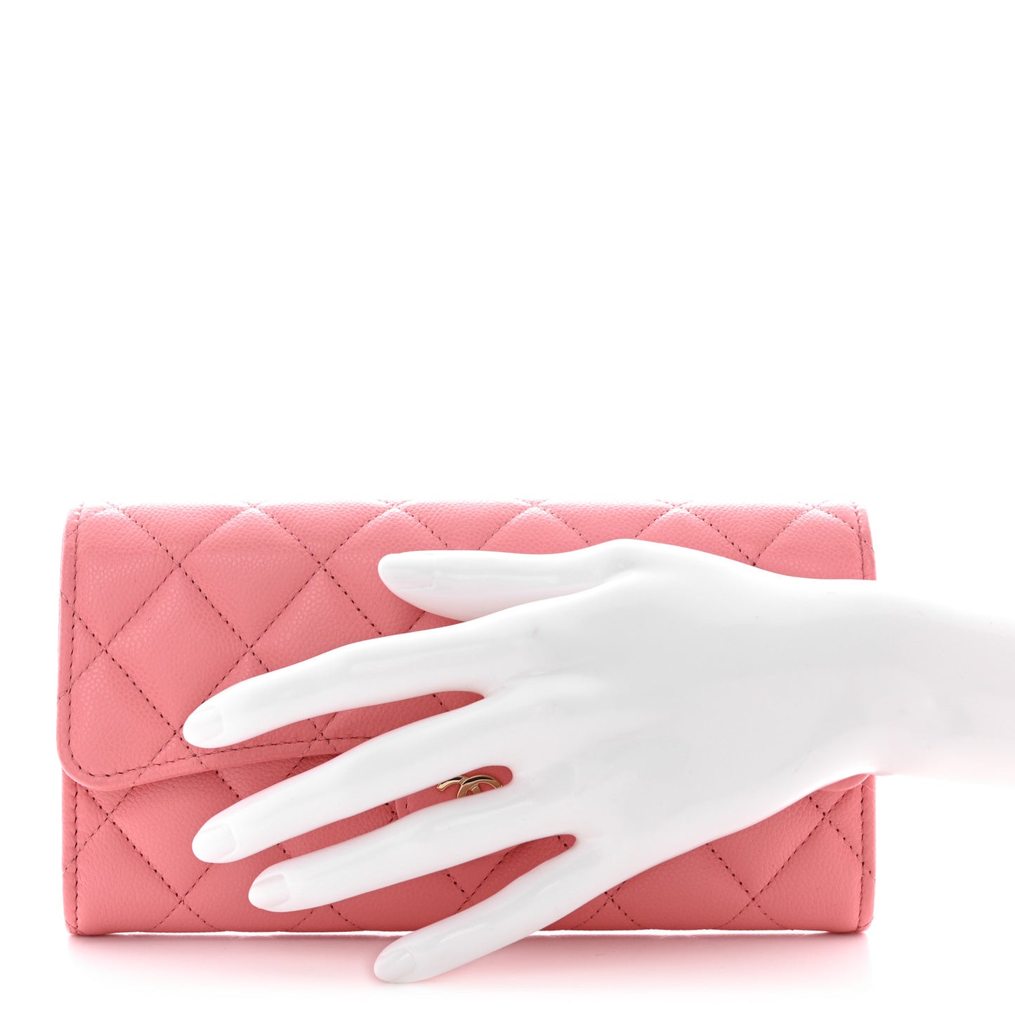 Caviar Quilted Large Gusset Flap Wallet Pink