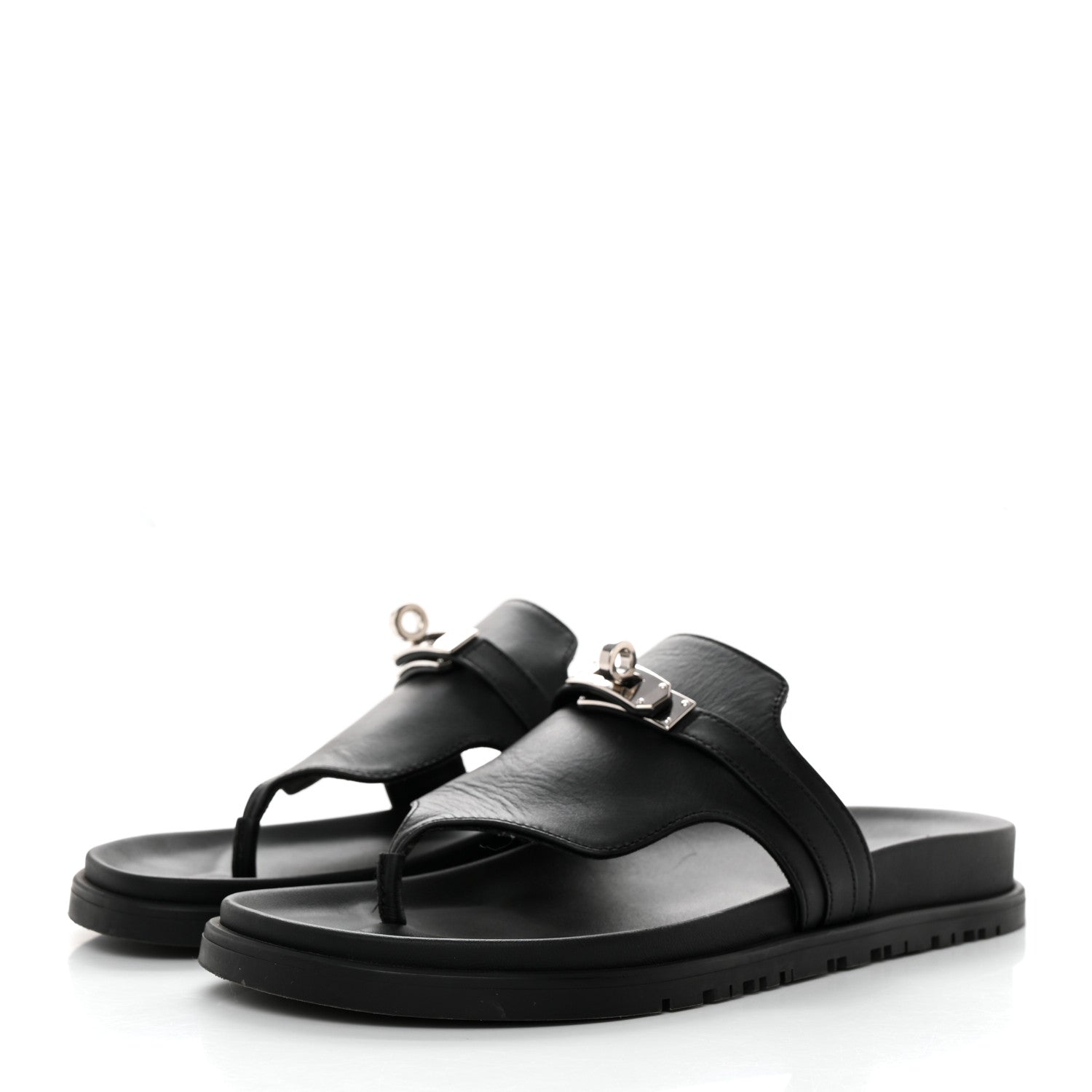 Hermes Calfskin Womens Empire Sandals 37 Black 3 of 11