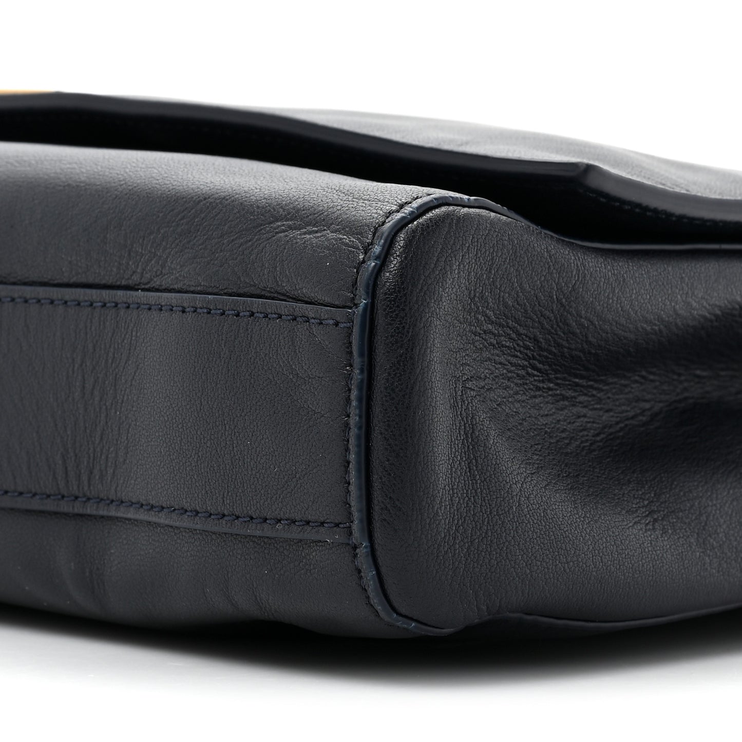 SAINT LAURENT Smooth Calfskin Suede Medium Reversible Monogram Kate Satchel Navy