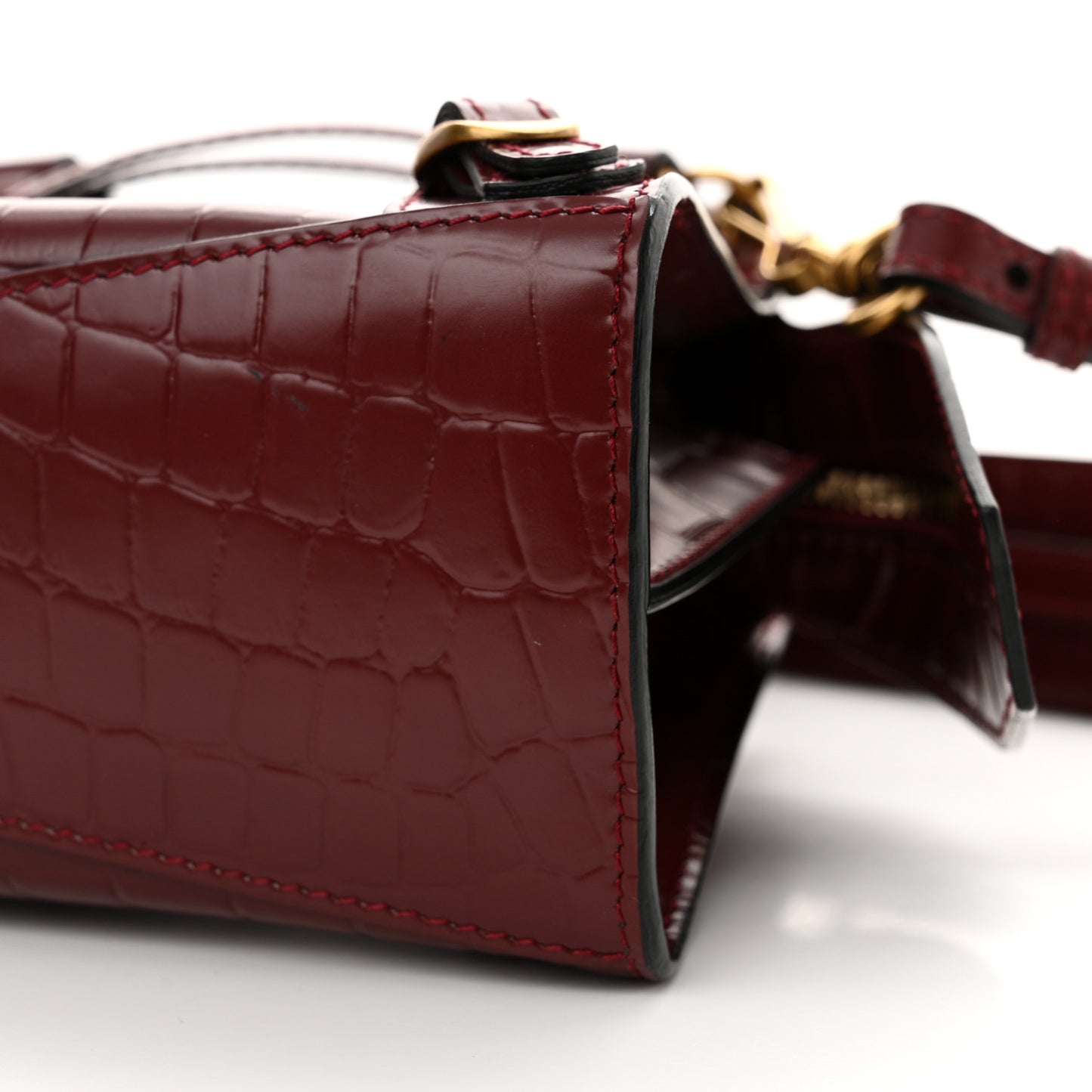 Semi Shiny Calfskin Crocodile Embossed Neo Classic Gold Hardware Mini City Dark Red