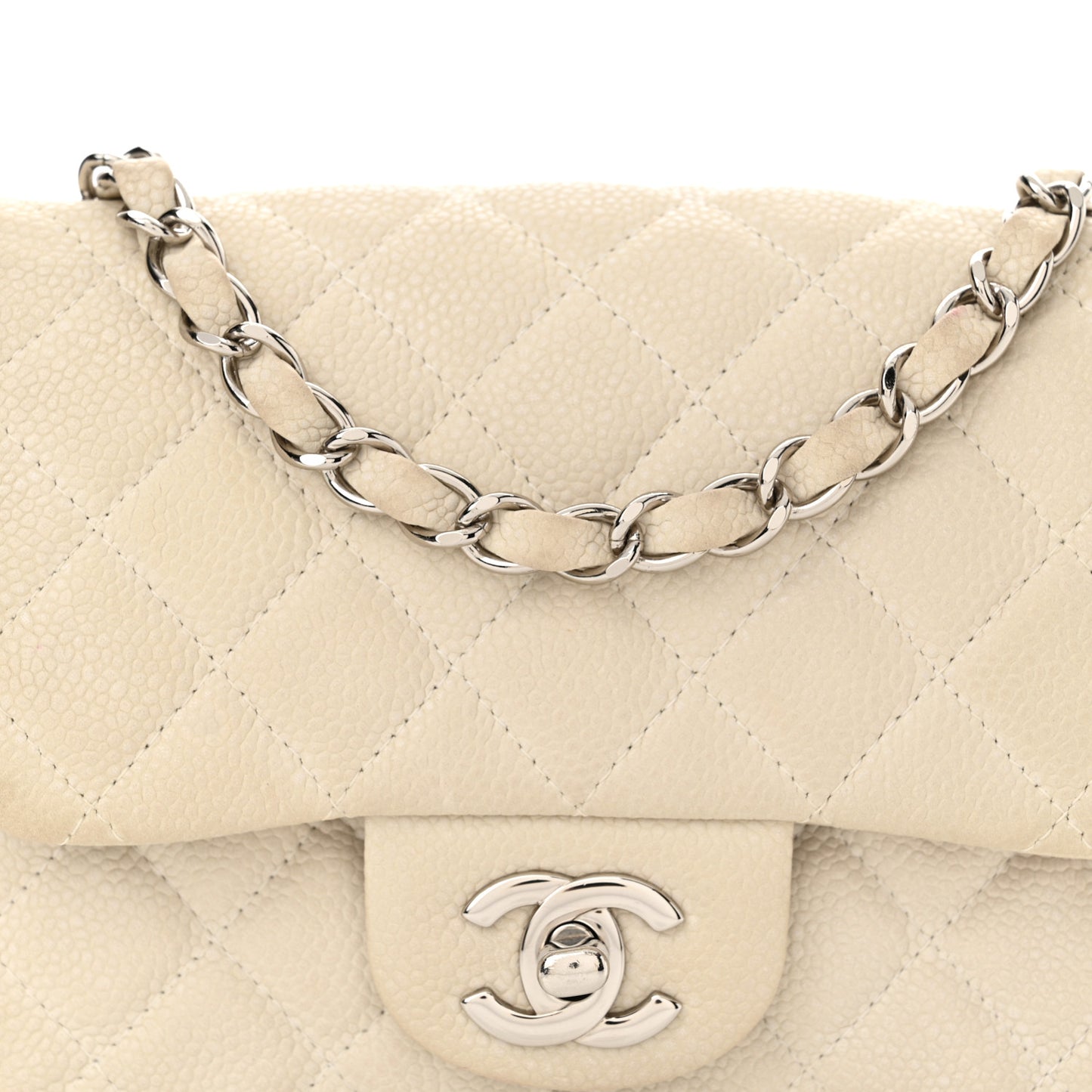 Caviar Quilted Mini Square Flap Dark White