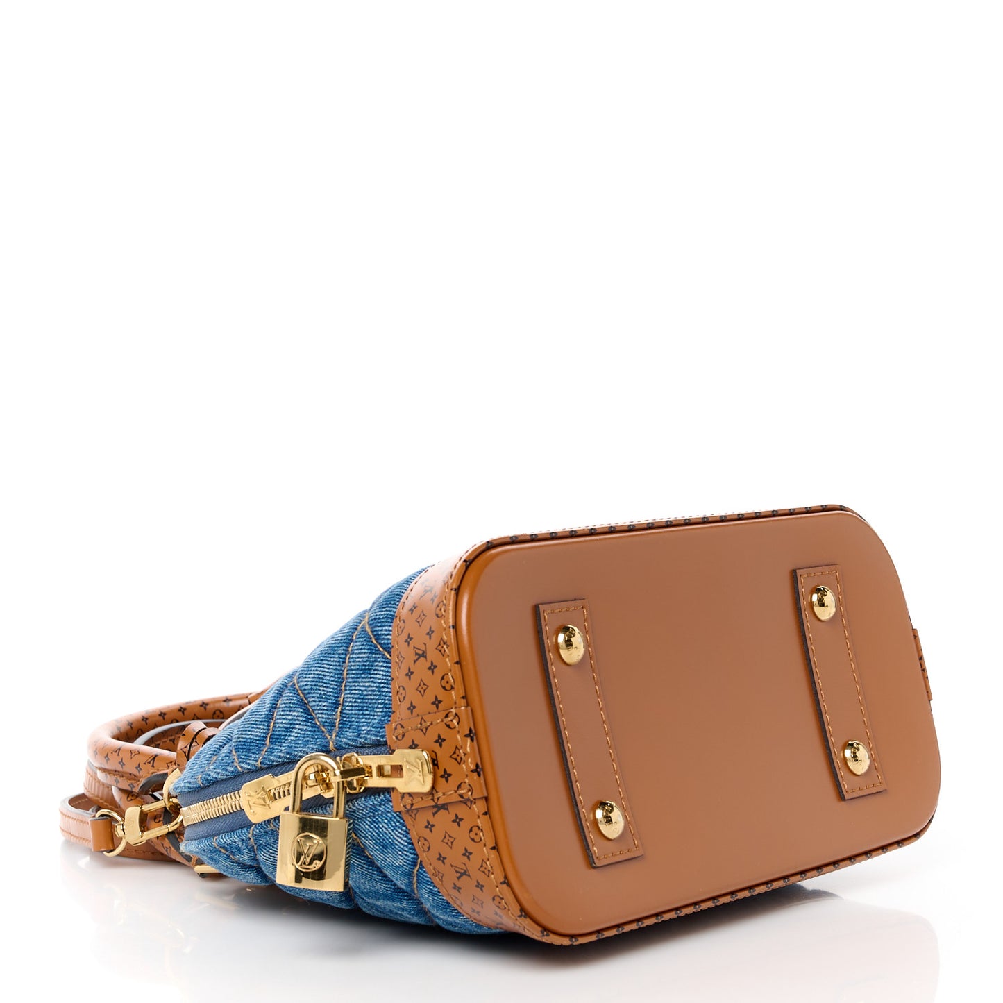 Denim Calfskin Reverse Monogram Malletage Alma BB Blue