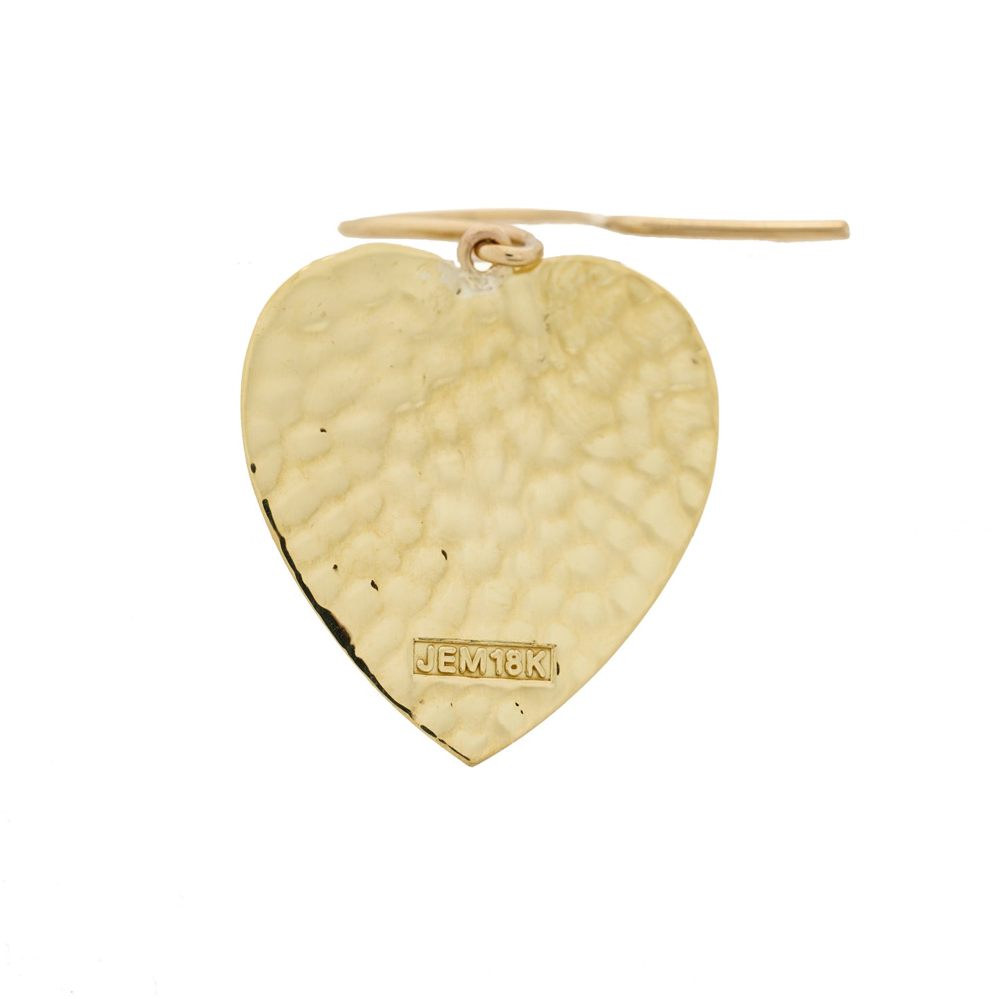 18K Yellow Gold Hammered Heart Drop Earrings