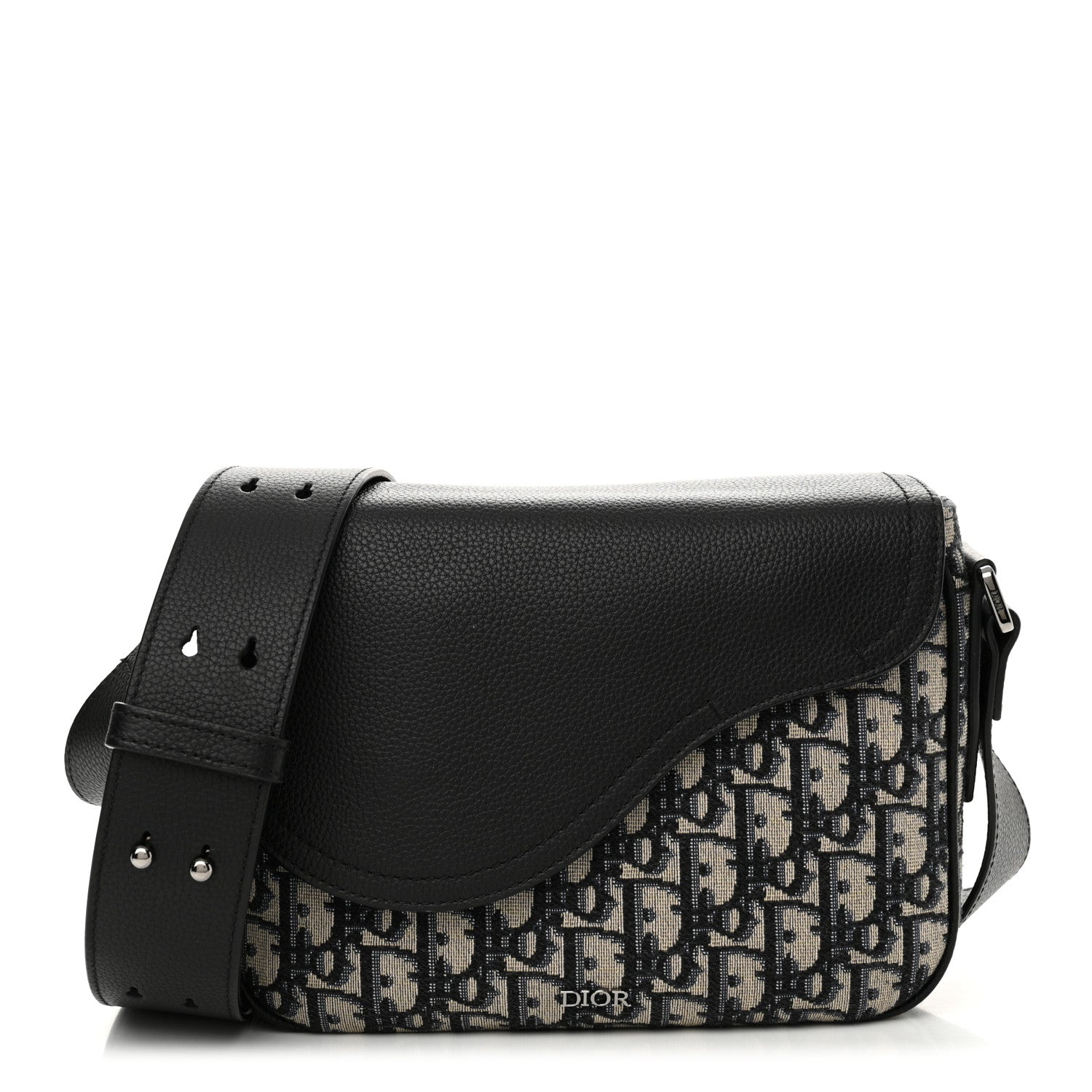 Christian Dior Grained Calfskin Oblique Mini Saddle Messenger Black 1 of 12