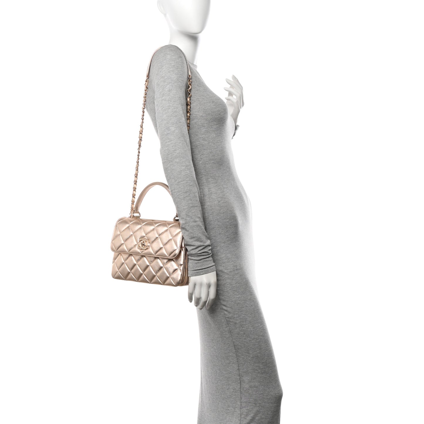 Metallic Lambskin Quilted Small Trendy CC Flap Dual Handle Bag Gold