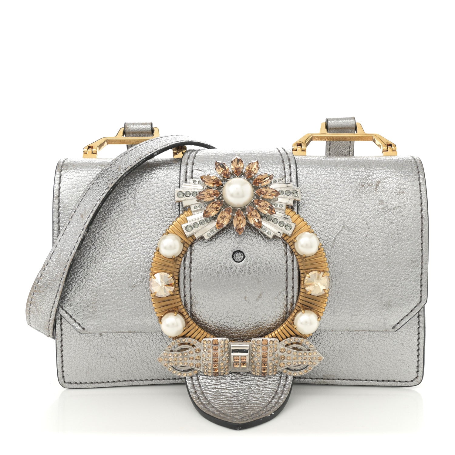 Miu Miu Metallic Goatskin Madras Crystal Embellished Shoulder Bag