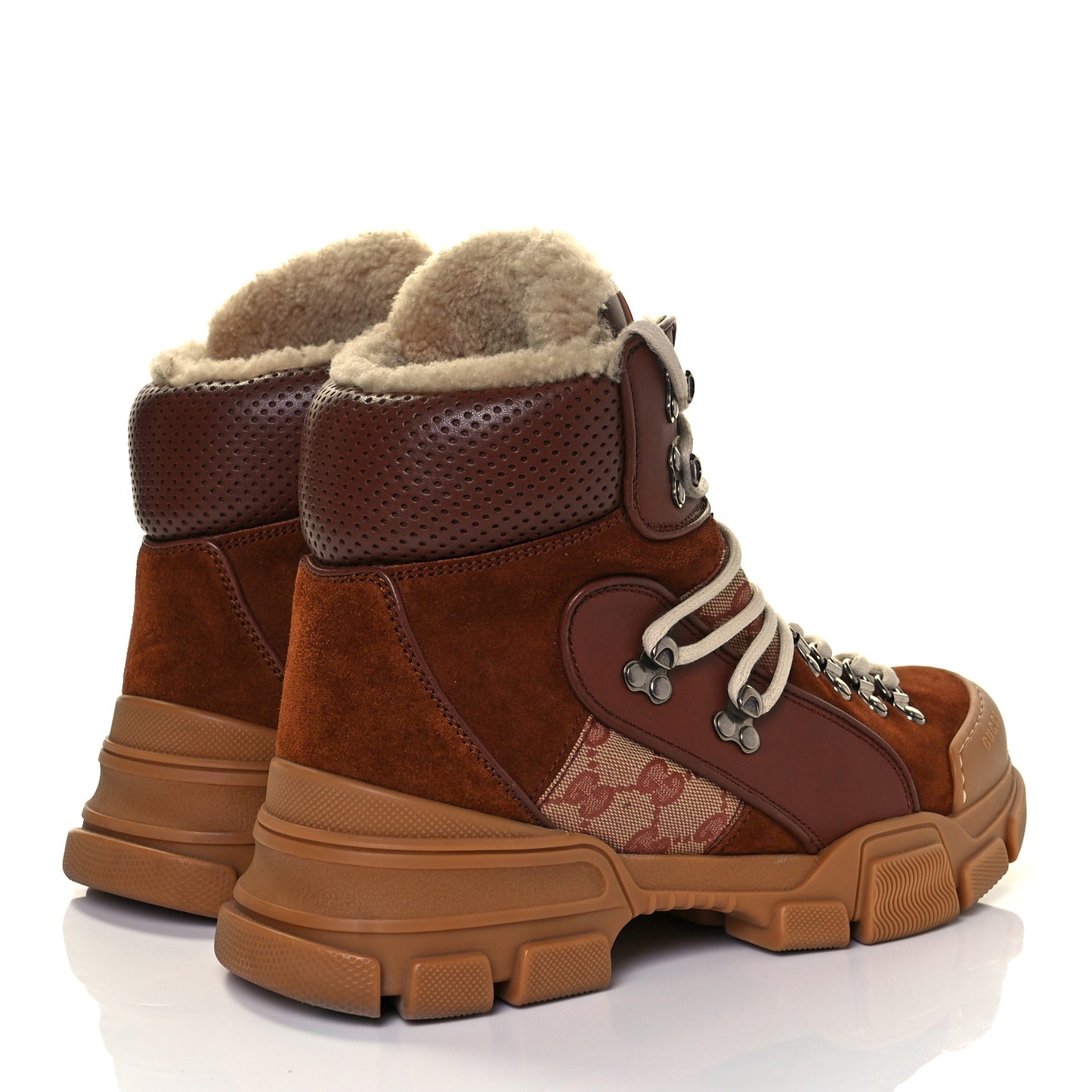 X SEGA Suede Shearling Calfskin GG Monogram Mens Flashtrek High-Top Sneakers 7 New Cuir Beige Ruggine