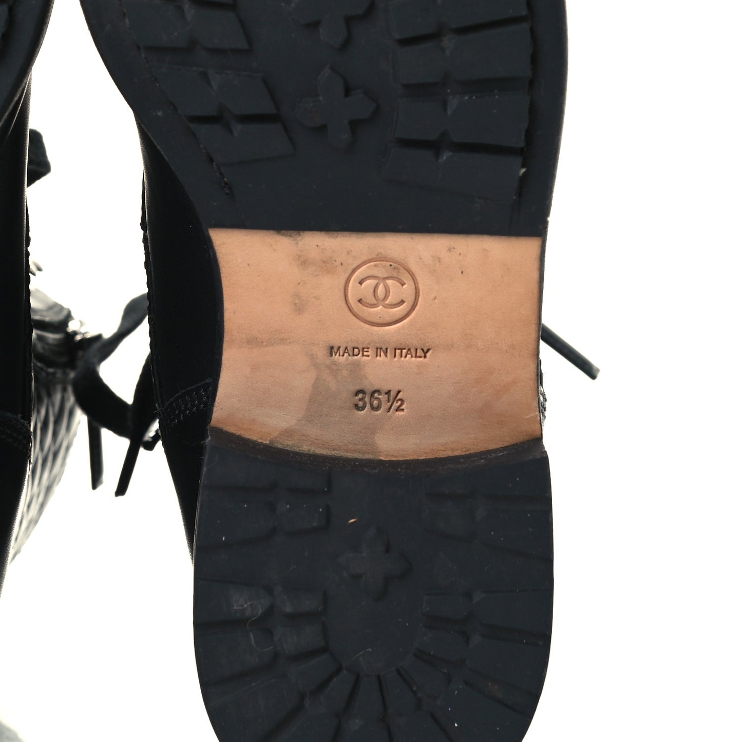 Calfskin Quilted Lace Up Combat Boots 36.5 Black